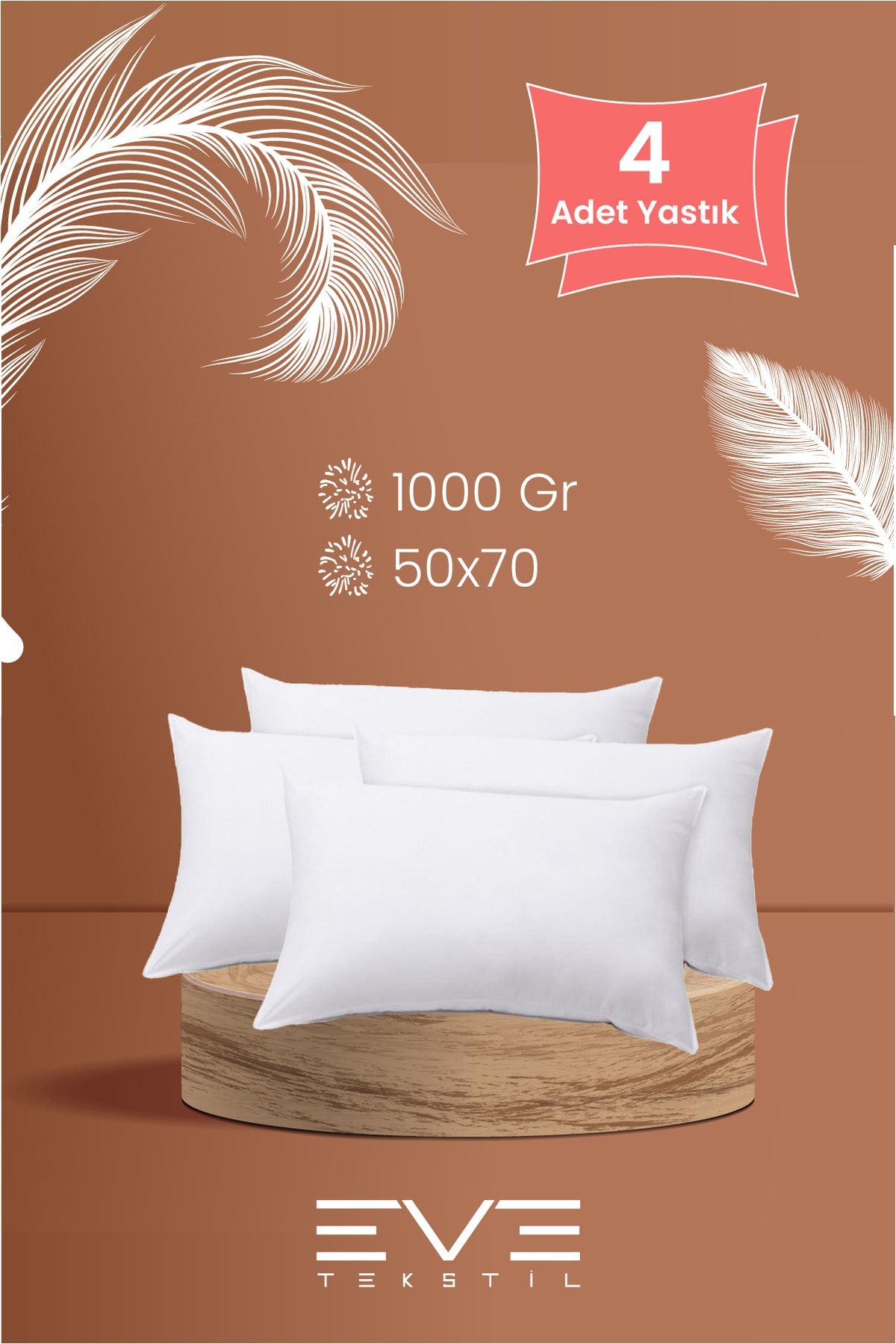 Eve Tekstil 4 Adet Rollpack Yastık Mikrosilikon 1000 gr