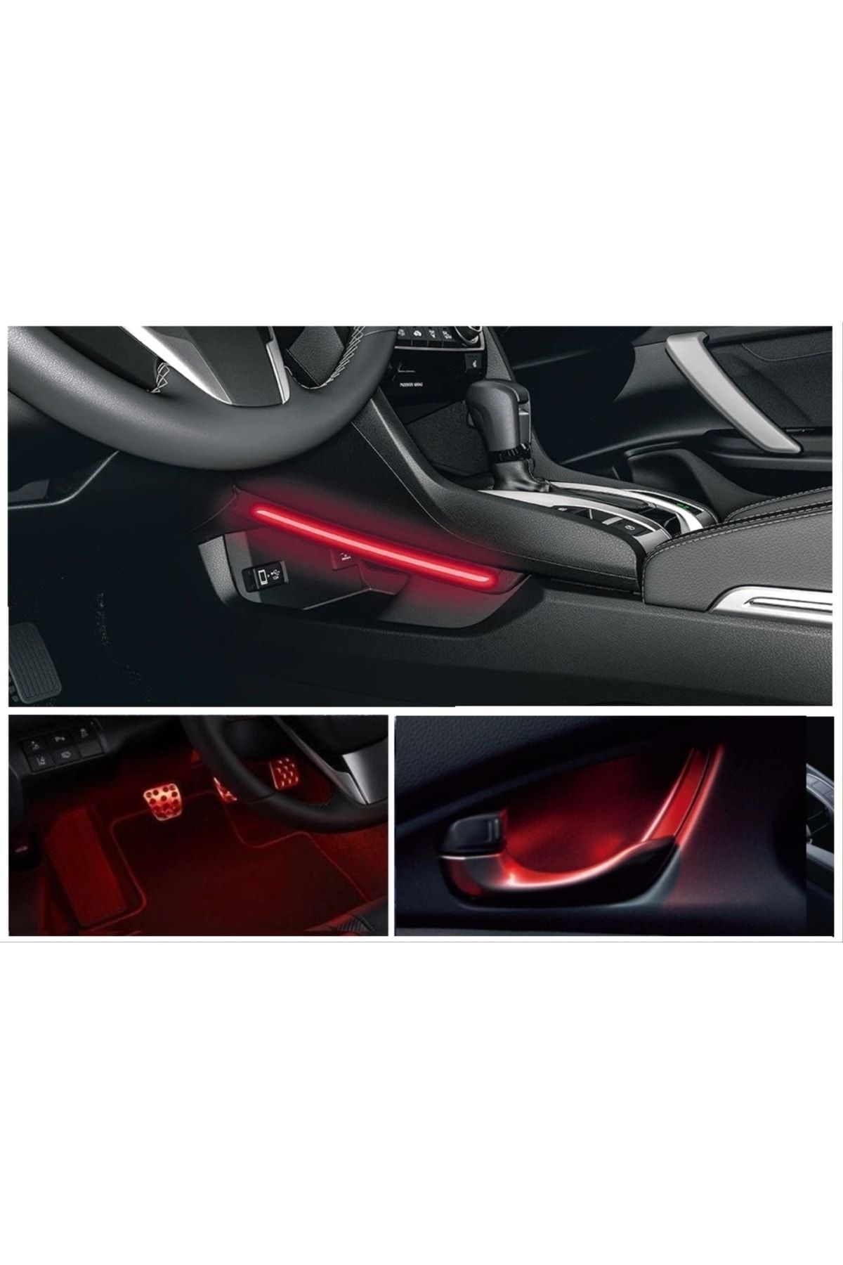 Genel Markalar Honda Civic Fc5 2016-2020 Ayak-Kolçak-Vites Konsol Aydınlatma Ambians- Kırmızı Uyumlu