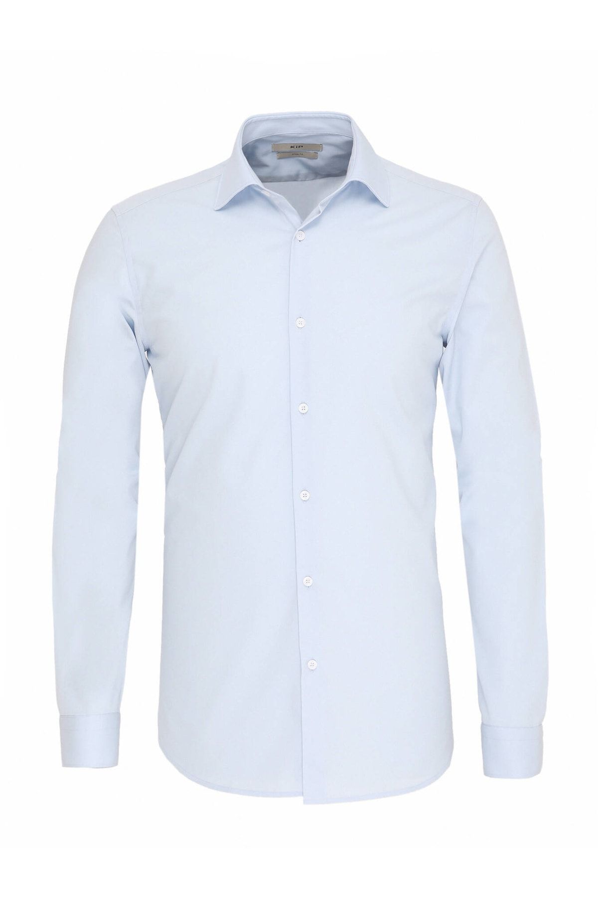 Kip Mavi Düz Slim Fit Dokuma Klasik Pamuk Karışımlı Gömlek