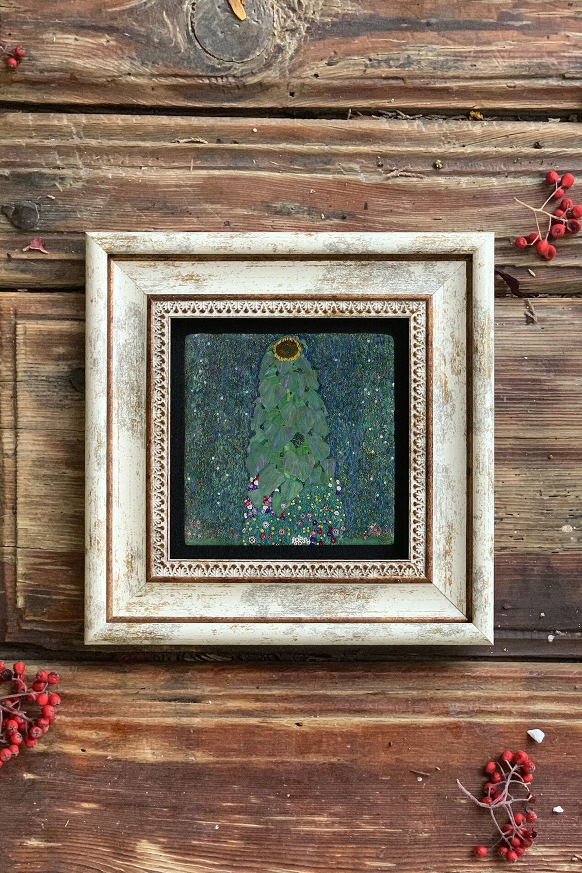 Oscar Stone Decor Gustav Klimt Ay Çiçeği Çerçeveli Taş Tablo 20x20cm Wall Decor