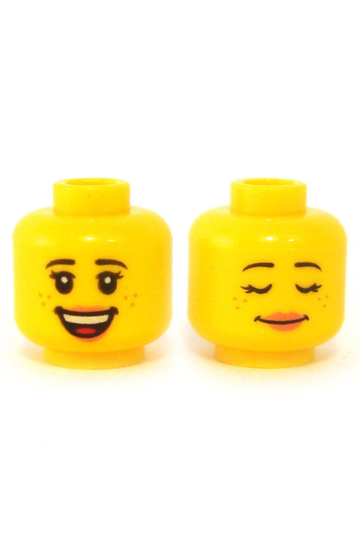 LEGO Orjinal Aksesuar Custom Minifigür Minifigure Çift Surat Gözleri Kapalı Gülen Kadın Sarı Kafa