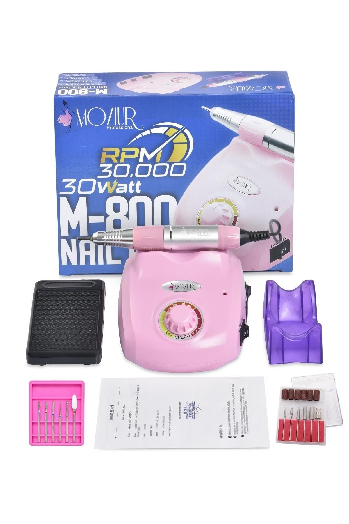 MOZIUR M-800 Elektrikli Tırnak Törpüsü Makinesi 30w 30.000 Rpm - Pembe