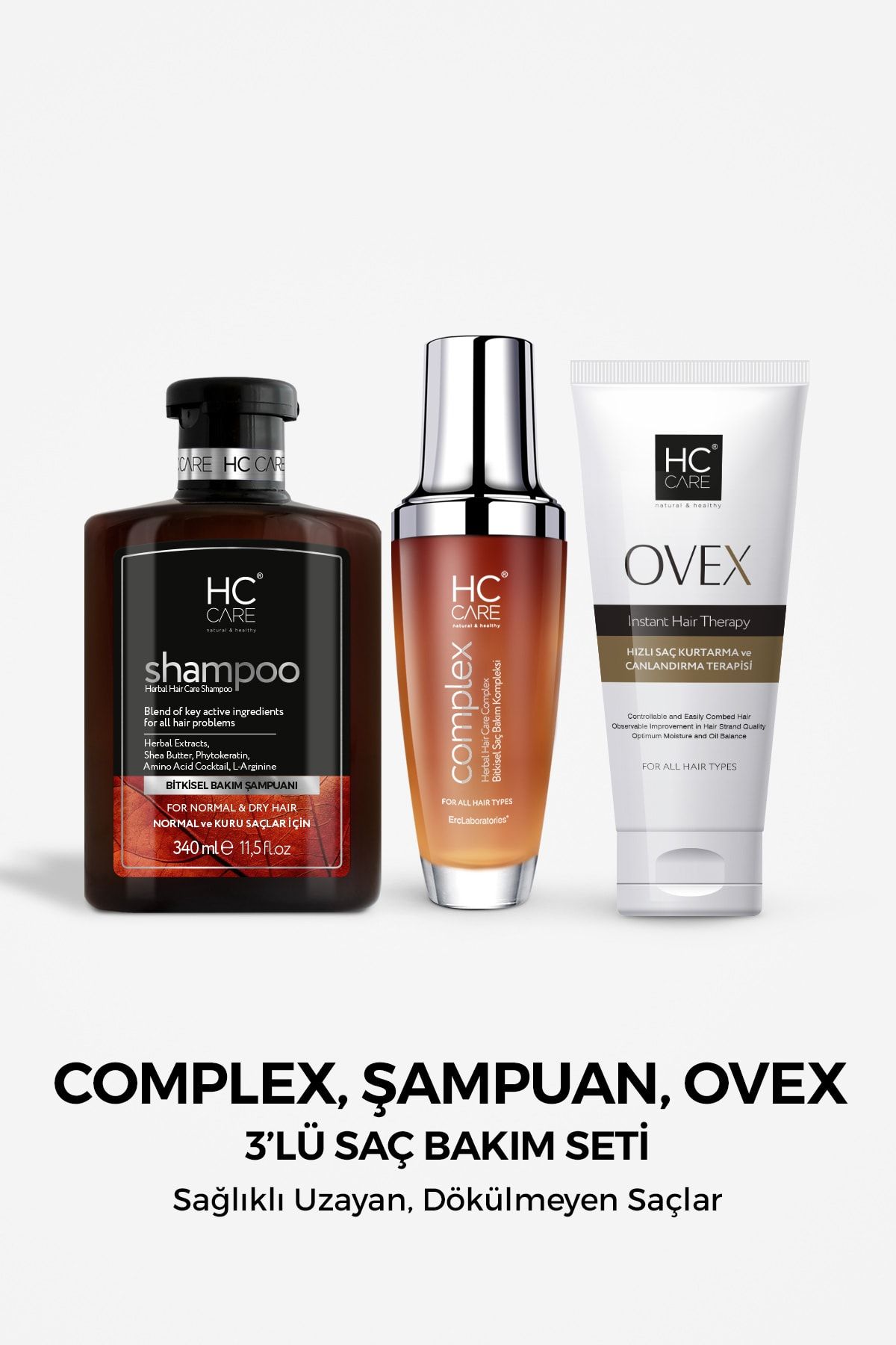 HC Care Complex, Şampuan, Ovex, 3'lü Bitkisel Saç Bakım Seti