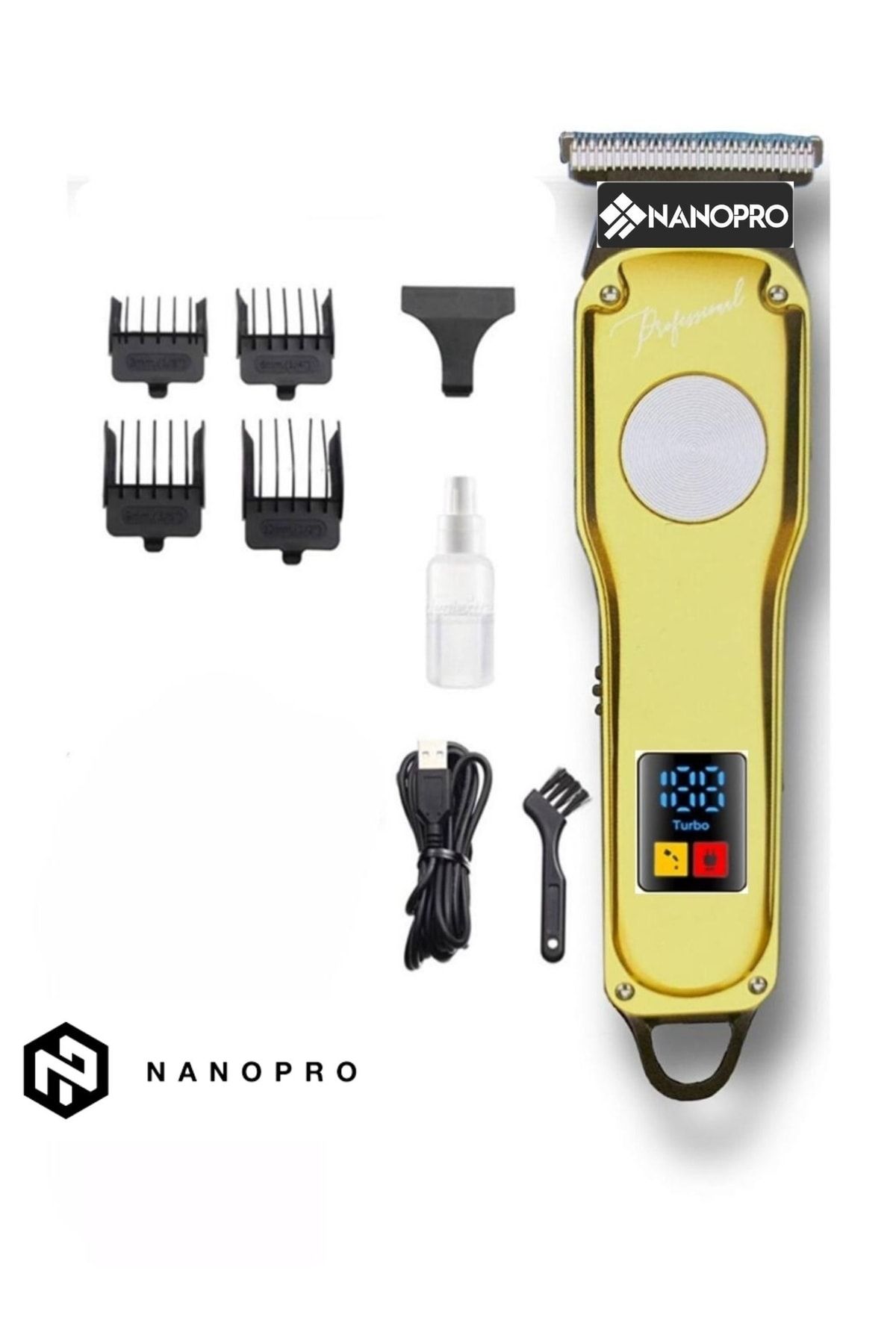 Nanopro Profesyonel Şarjlı Tıraş Makinesi Göstergeli Saç Sakal Tıraş Makinası Erkek Bakım Seti Hp-1006b