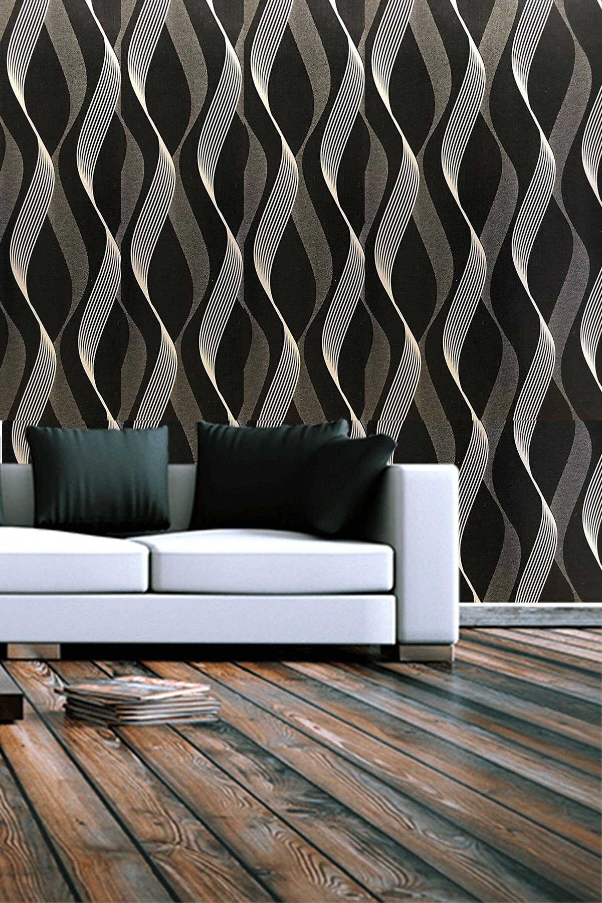 Bien Home Bien Duvar Kağıtları 5304 Lüks Dalgalı Çizgili Siyah Gümüş Bien Home Bien Duvar Kağıtları 5304 Lüks Dalgalı Çizgili Siyah Gümüş