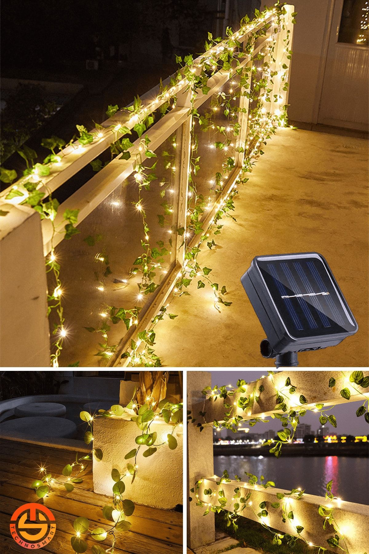 TechnoSmart Solar 50 Ledli Yeşil Yapay Yapraklı 5 Mt. Dekoratif Bahçe Aydınlatma Balkon Süsleme