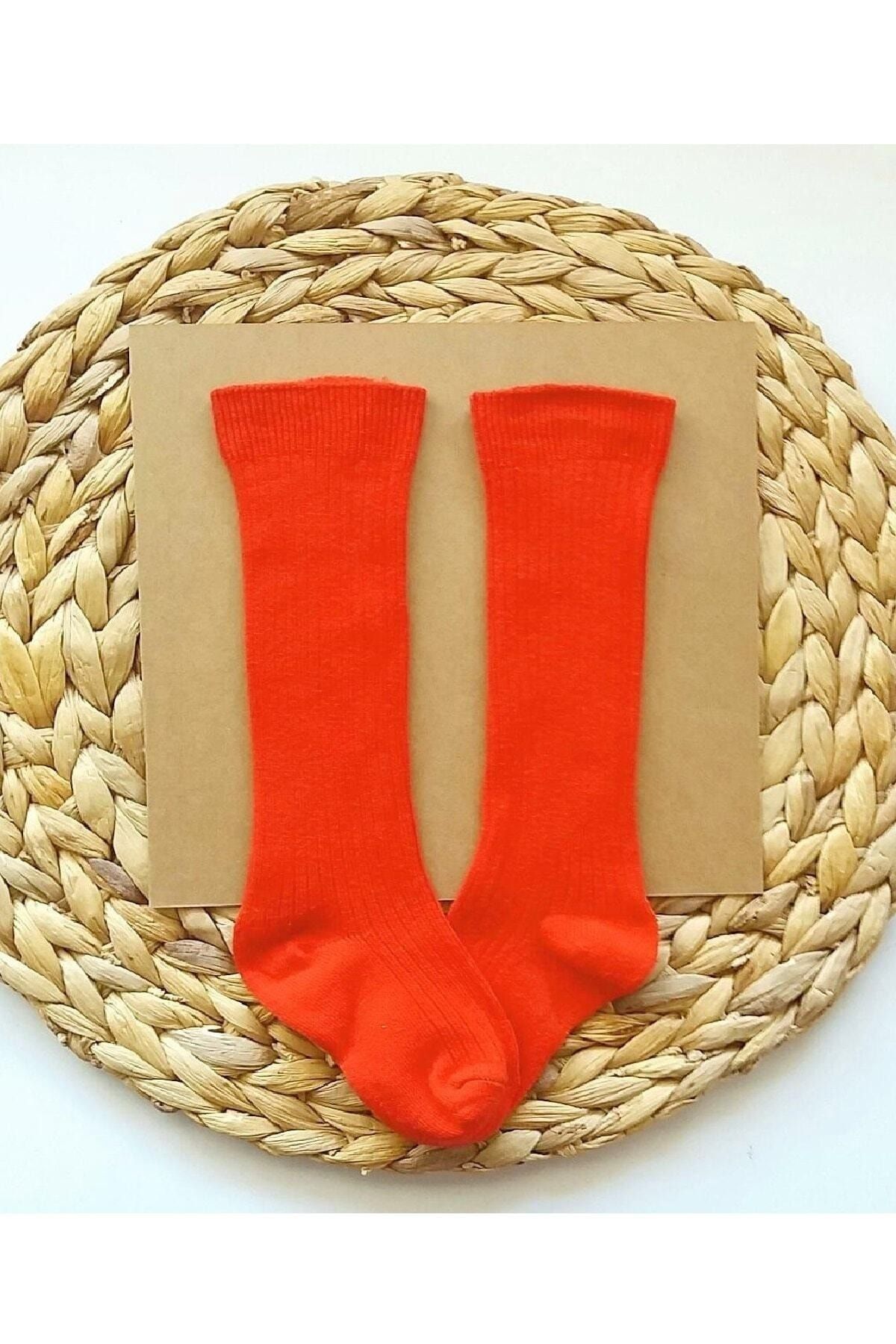 Asa Bebek Çocuk Kız Bebek Düz Fitilli Kırmızı Diz Altı Çorap Bebek Çorapları