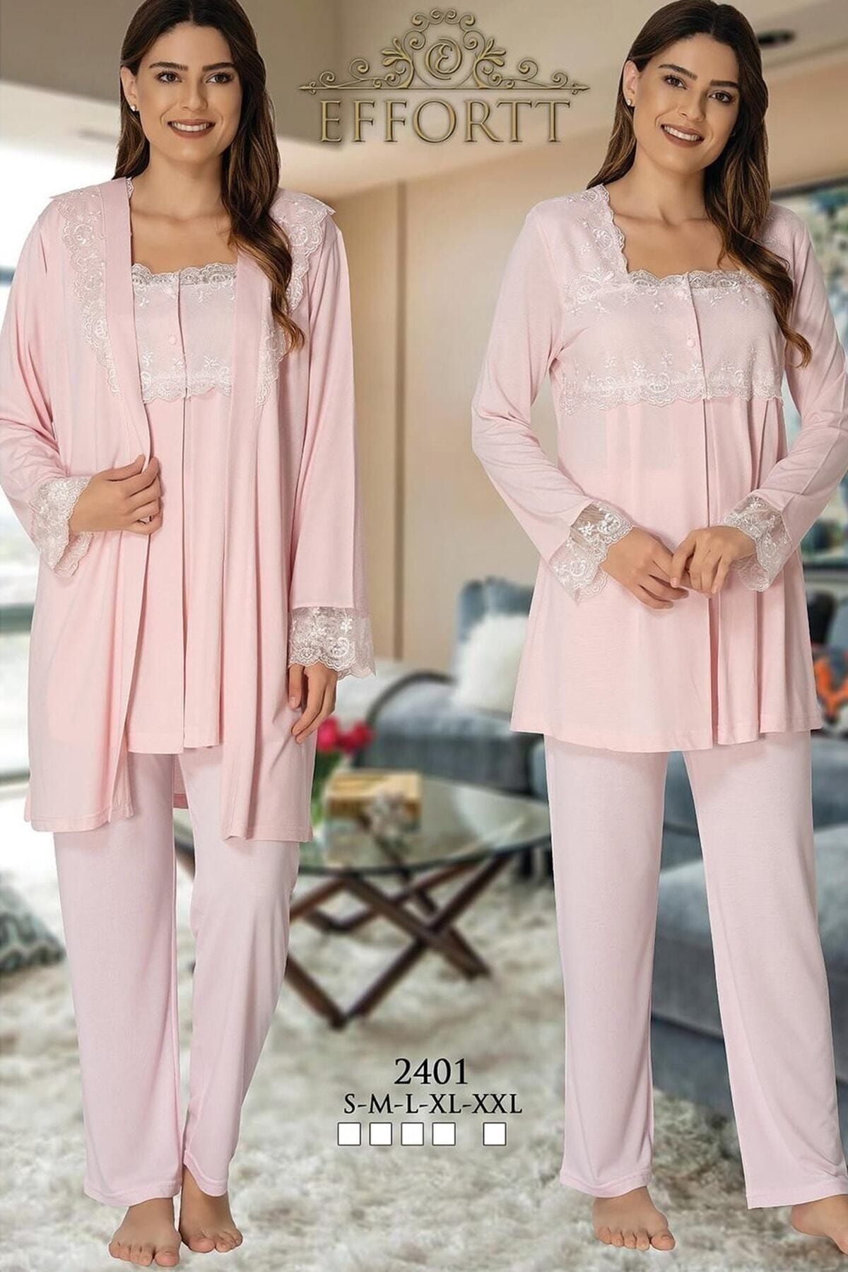 Effort Pijama Zerre Bebe Lohusa Uzun Kol 3'lü Pijama Takım