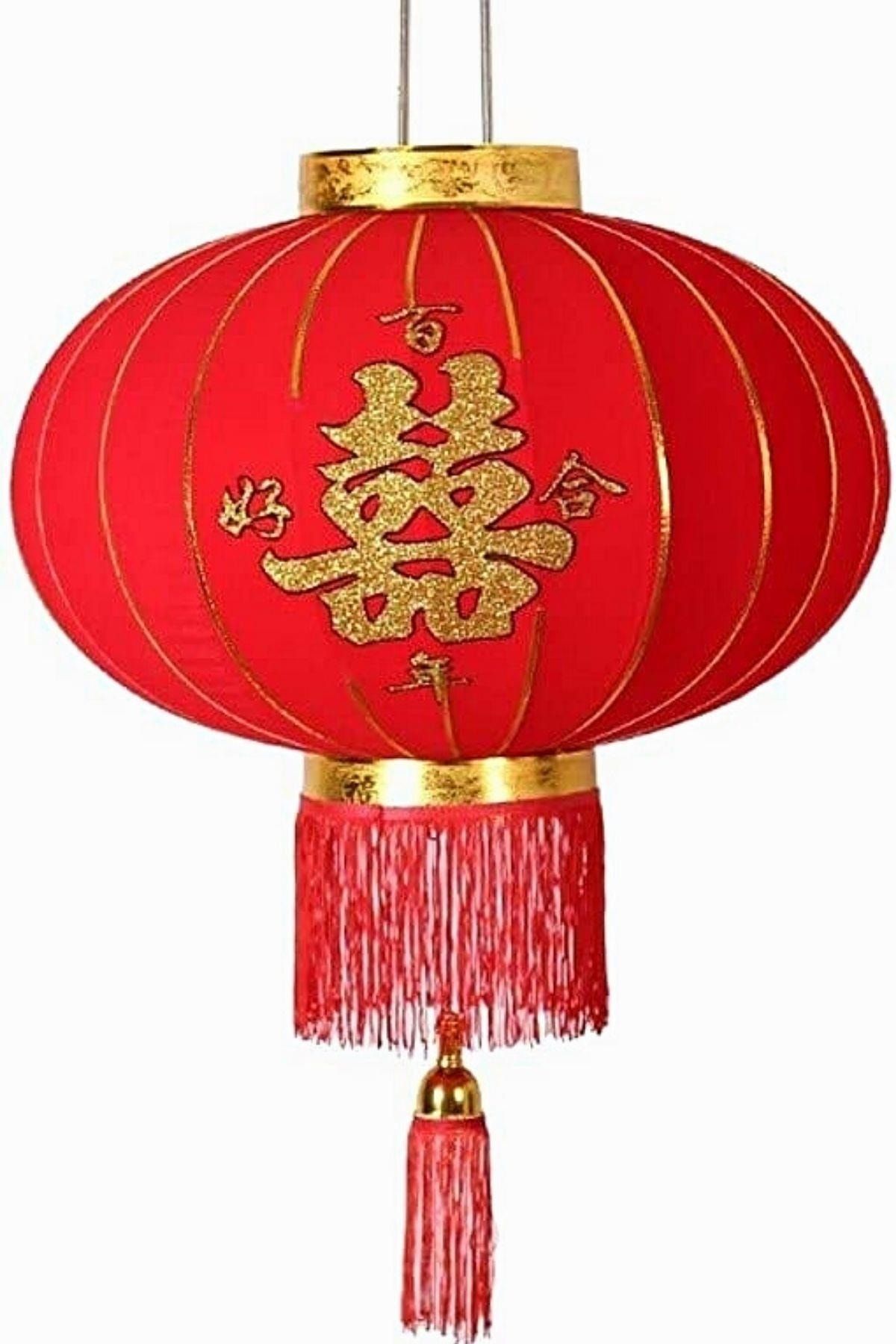 Dünyadan Hediyeler Çin Feneri Festival Parti Dekorasyon Düğün Feneri Kırmızı Kadife Yuvarlak 60 Cm