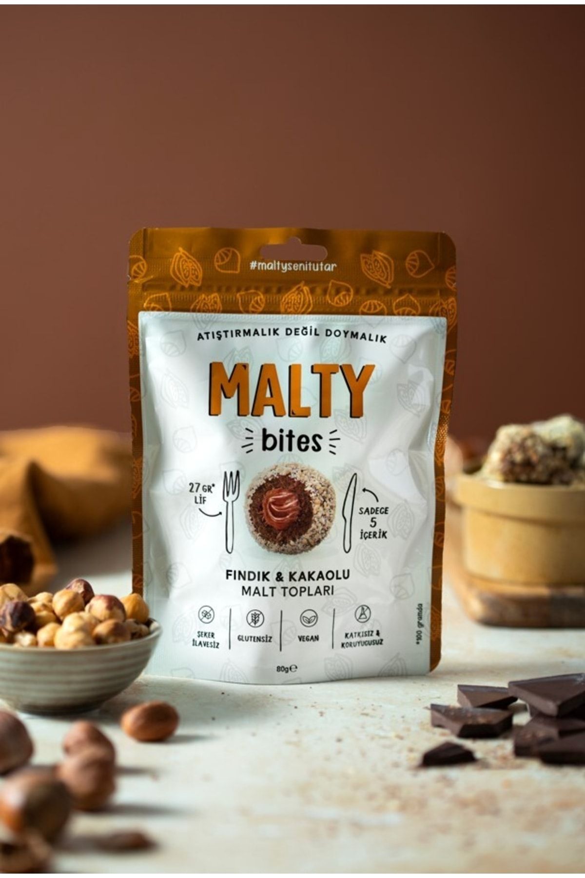 MALTY Fındık & Kakaolu Malt Topları 80 gr - 6 Adet