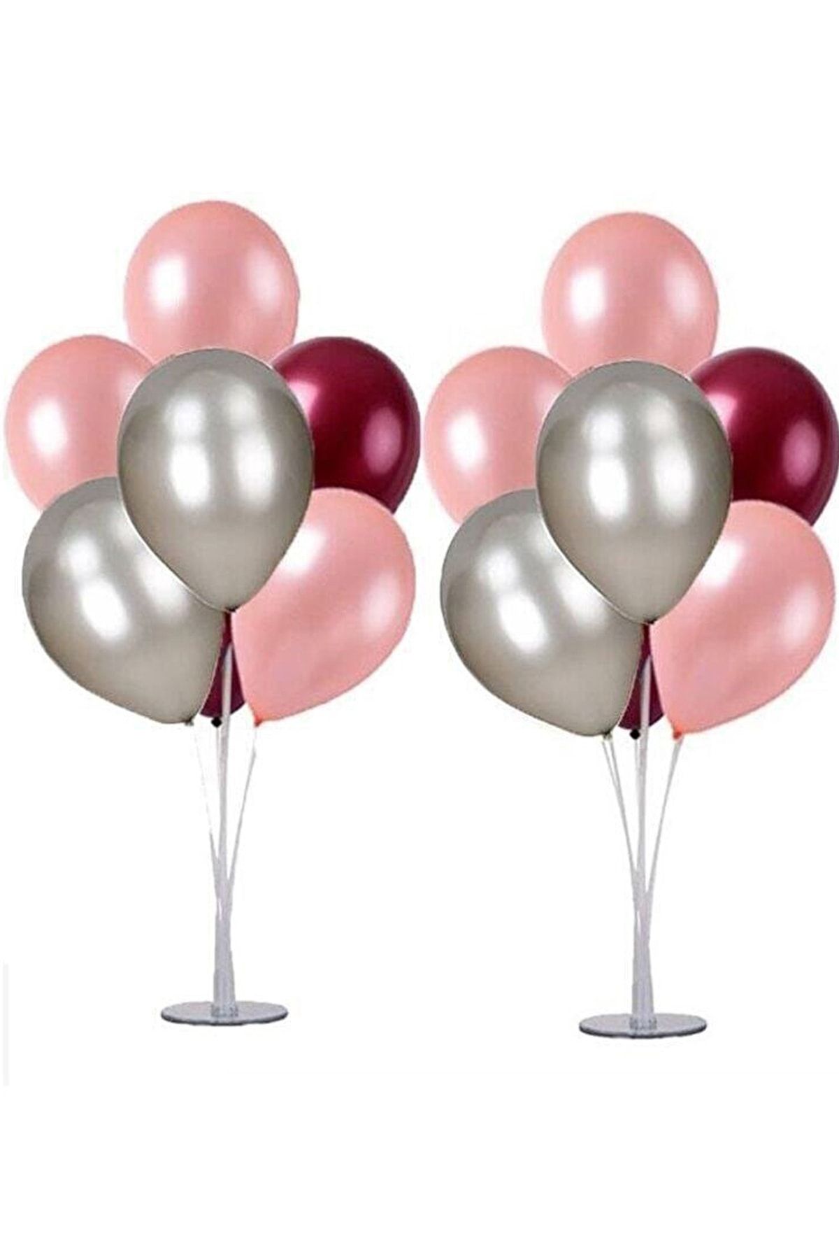Parti Dolabı 2 Adet 7'li Balon Standı Ve 14 Adet Rose Gold- Gümüş - Bordo Metalik Balon Set