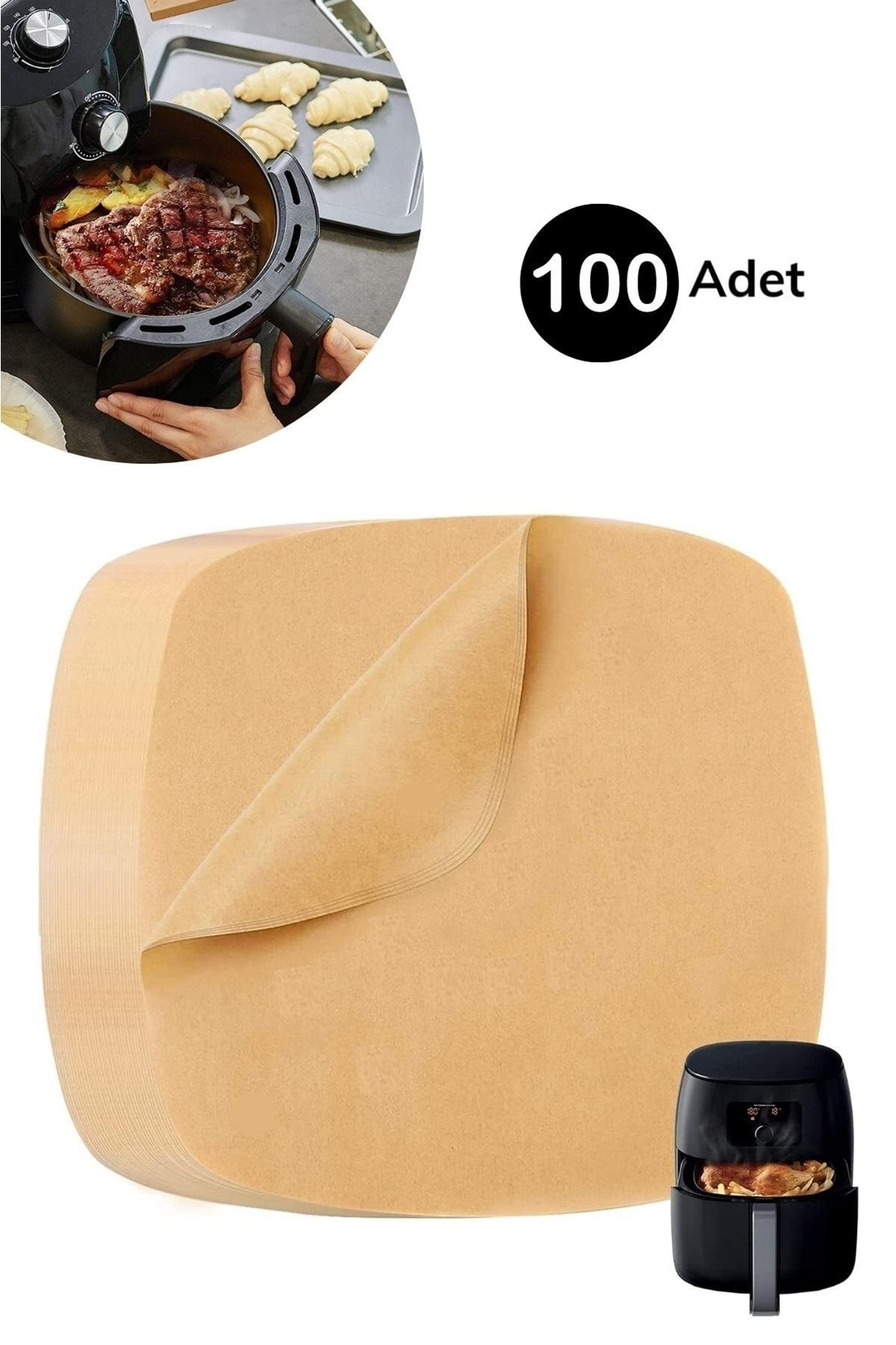 Buffer ® 100 Adet Air Fryer Pişirme Kağıdı Tek Kullanımlık Hava Fritöz Yağ Geçirmez Pişirme Kağıdı