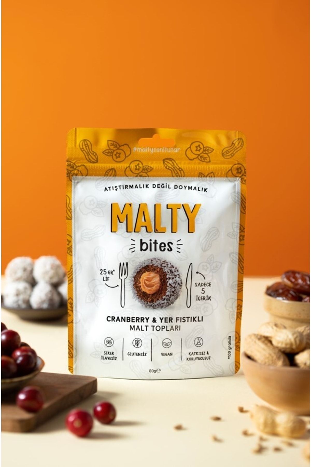 MALTY Cranberry & Yer Fıstıklı Malt Topları 80 gr - 6 Adet