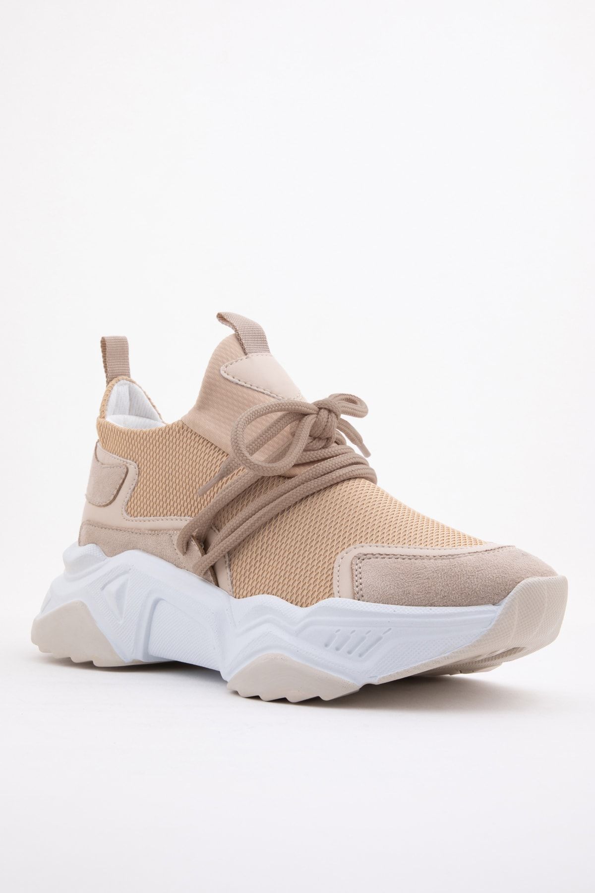 NAVYSIDE Kadın Bej Sneaker Spor Ayakkabı Yüksek Tabanlı Yürüyüş Ayakkabısı