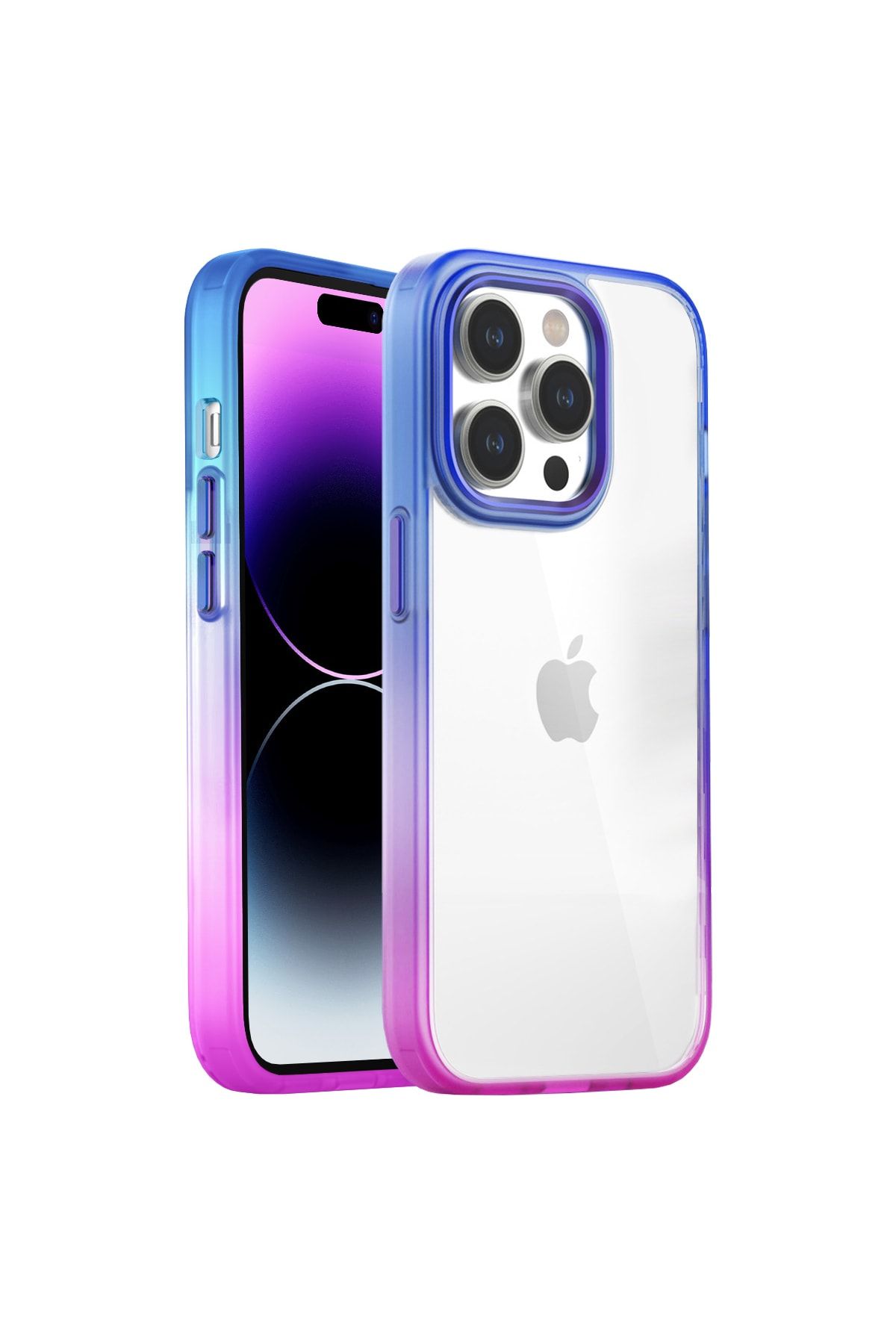 Buff Iphone 14 Pro Max Uyumlu Air Bumper Rainbow Kılıf Pink Blue