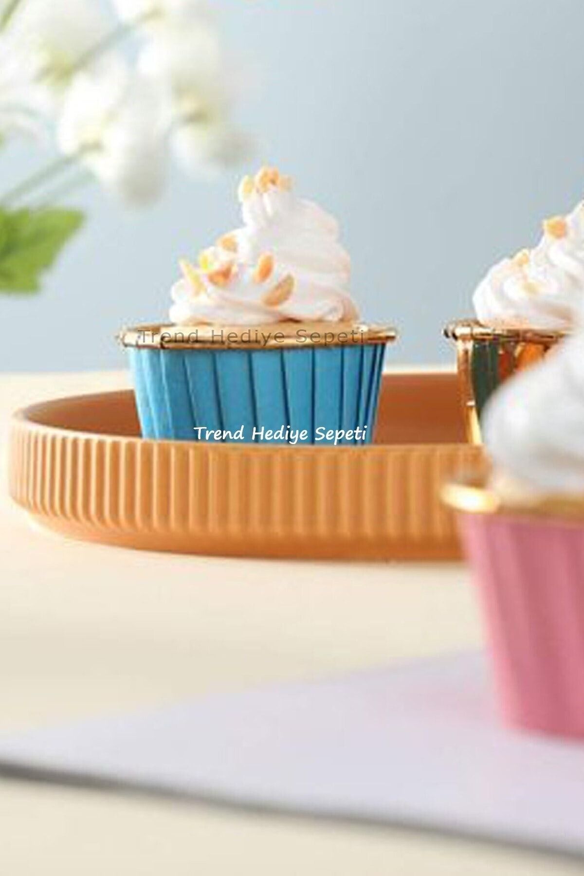 Trend Hediye Sepeti 25'li Mavi Gold Muffin Kek Kapsülü Cupcake Kalıbı