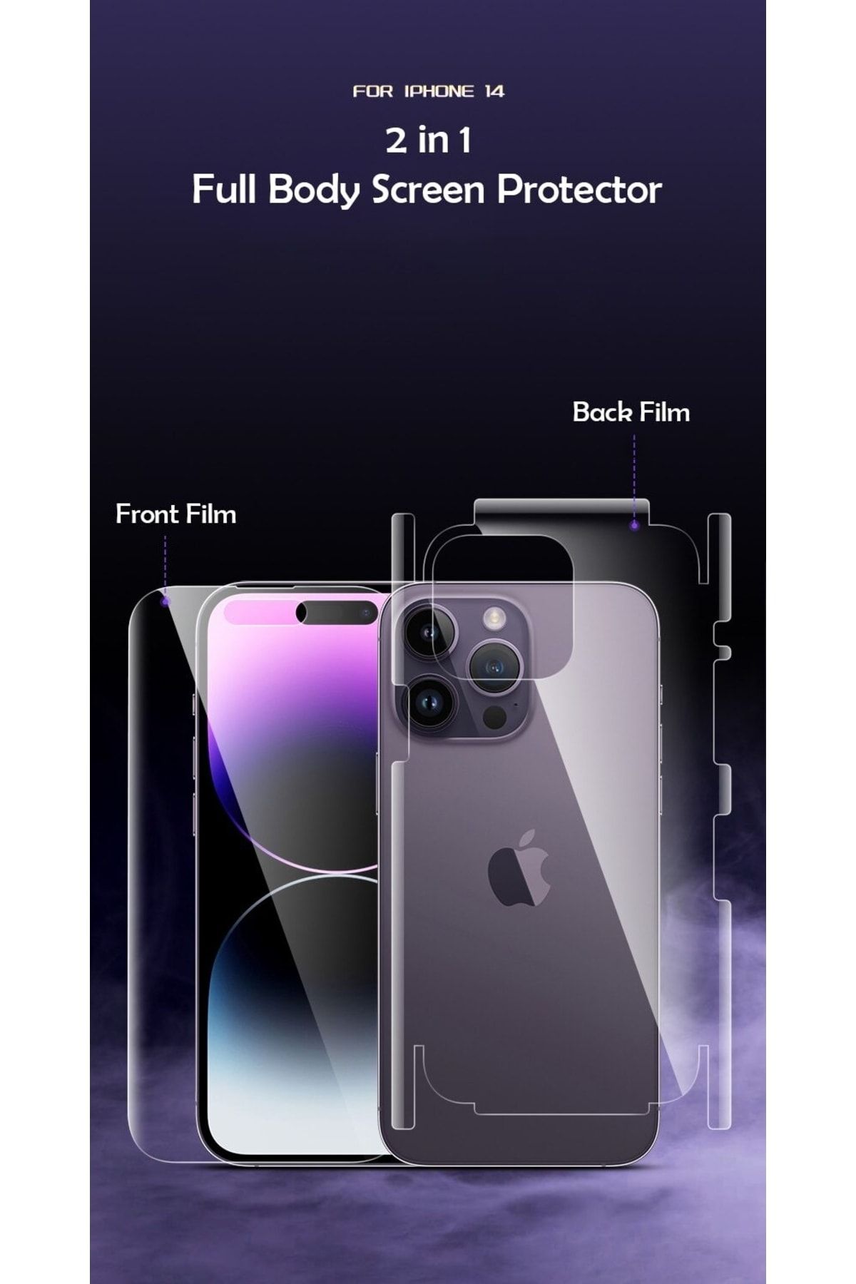 Genel Markalar Iphone 14 Pro Max 2in1 360 Full Body Ön Arka Koruyucu Darbe Çizik Önleyici Nano Film.