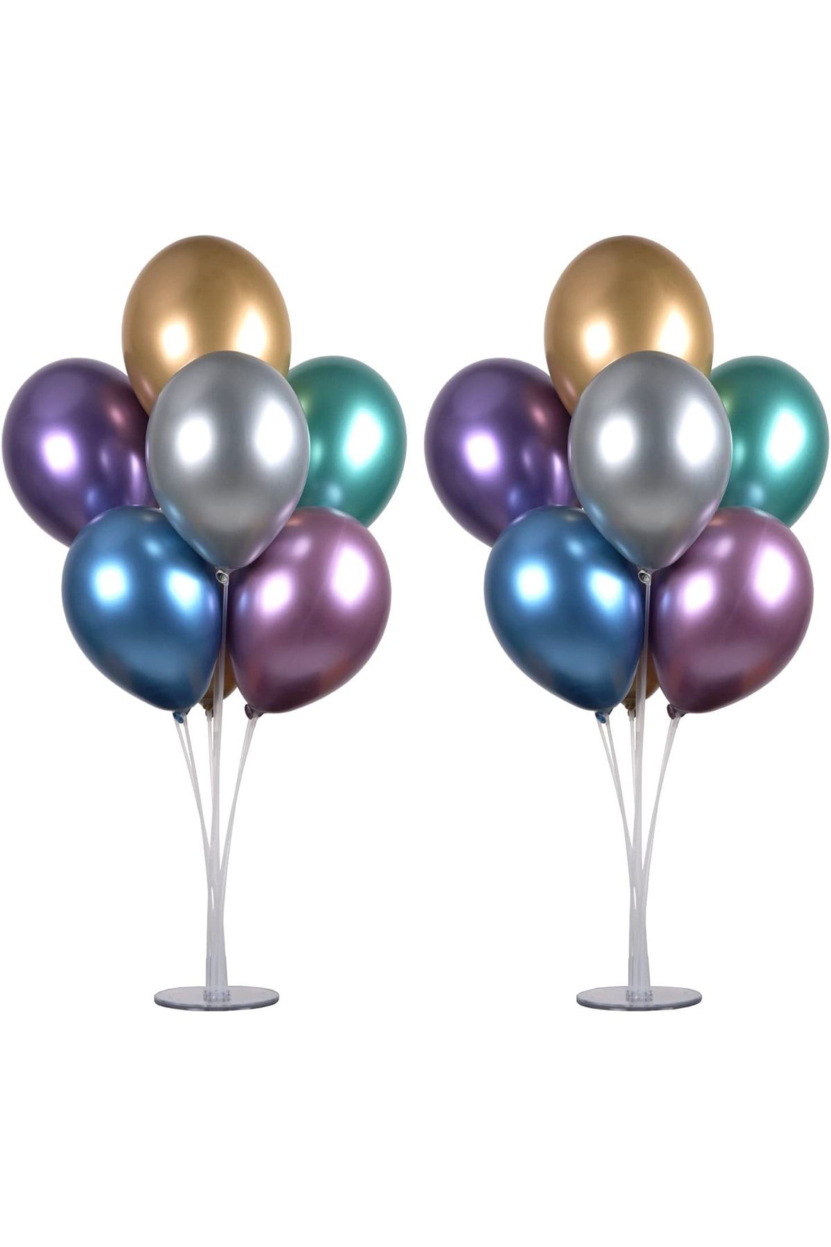 Parti Dolabı 2 Balon Standı + 14 Krom Balon Karışık Renk 12inç