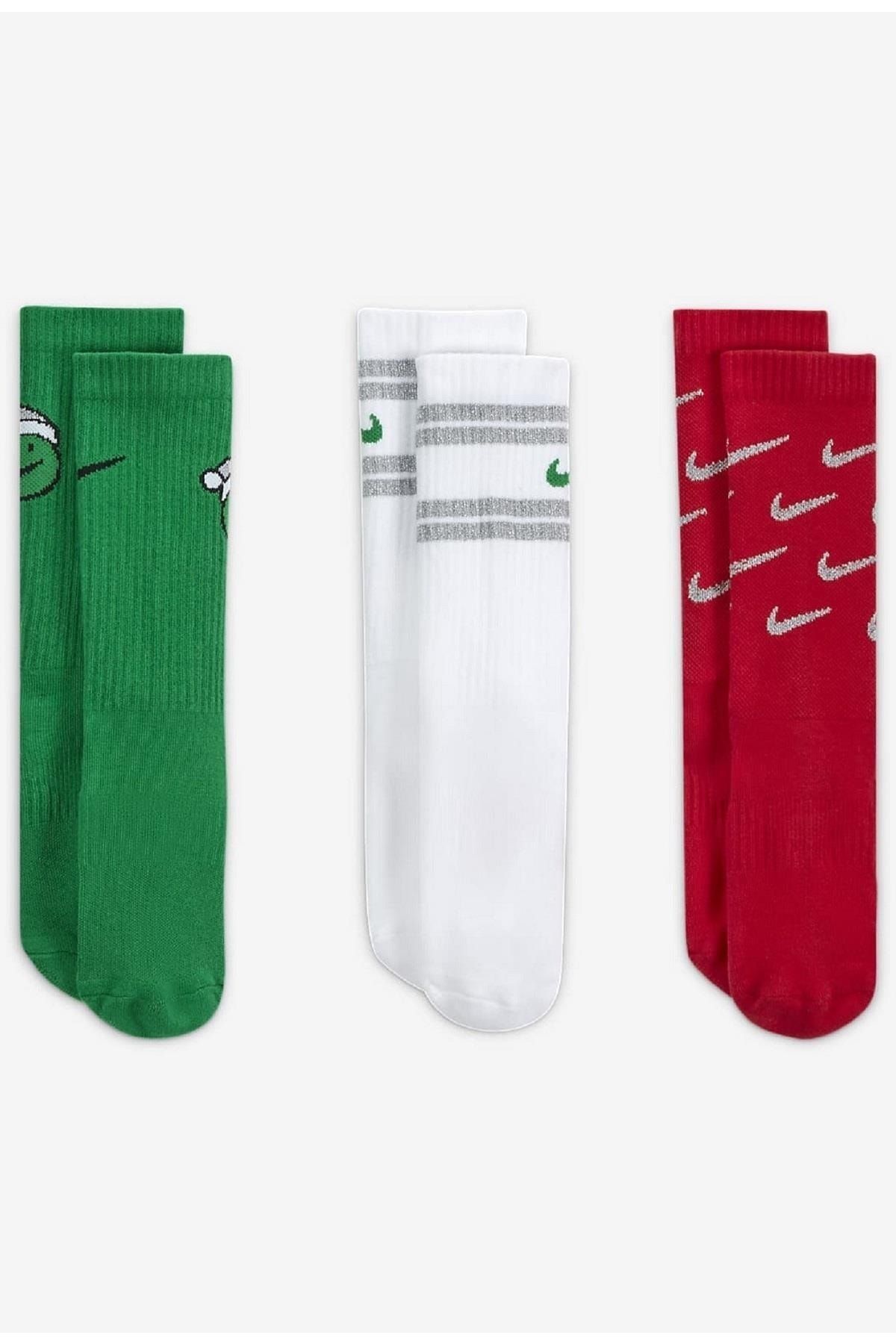 Nike Dri Fit Everyday Smile Noel Holiday 3 Pack 3 Lü Unisex Soket Çorap