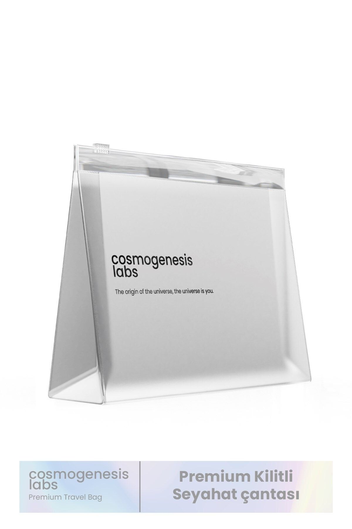 Cosmogenesis Labs Premium Şeffaf Kilitli Plastik Seyahat Kozmetik Ve Makyaj Çantası 13x19cm