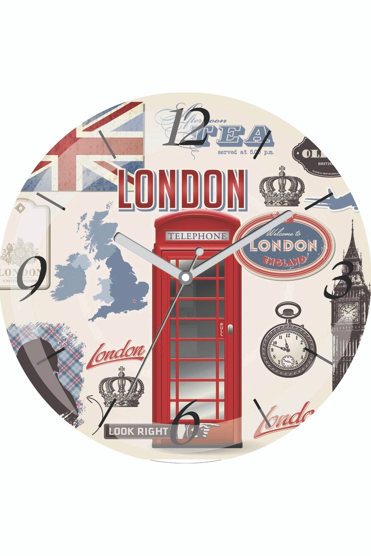 Şart Hediye Ingiltere Londra Temalı 30 Cm Bombeli Gerçek Cam Duvar Saati