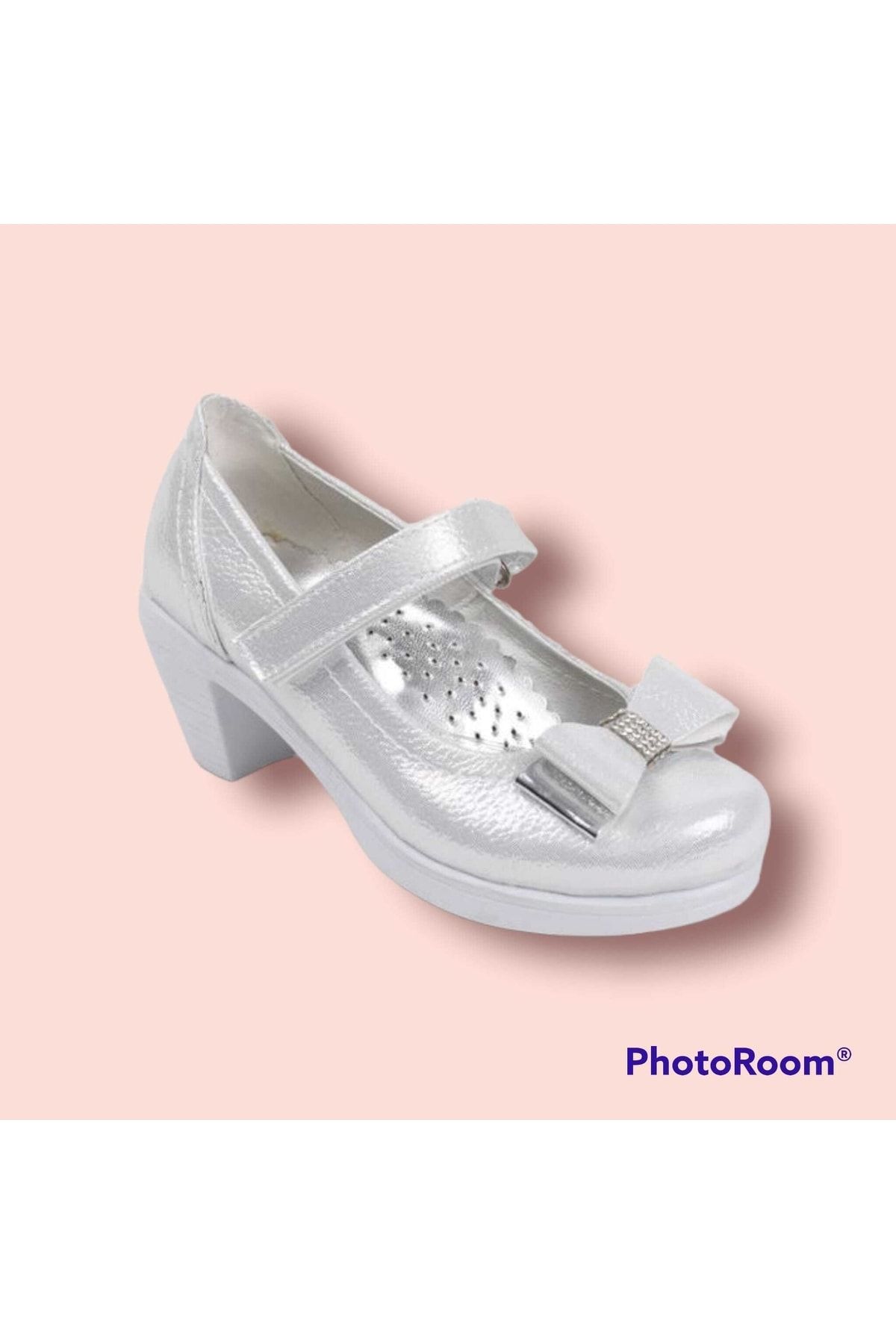 Sare Çocuk Giyim Kız Çocuk Fiyonk Detaylı Beyaz Topuklu Abiye Ayakkabı