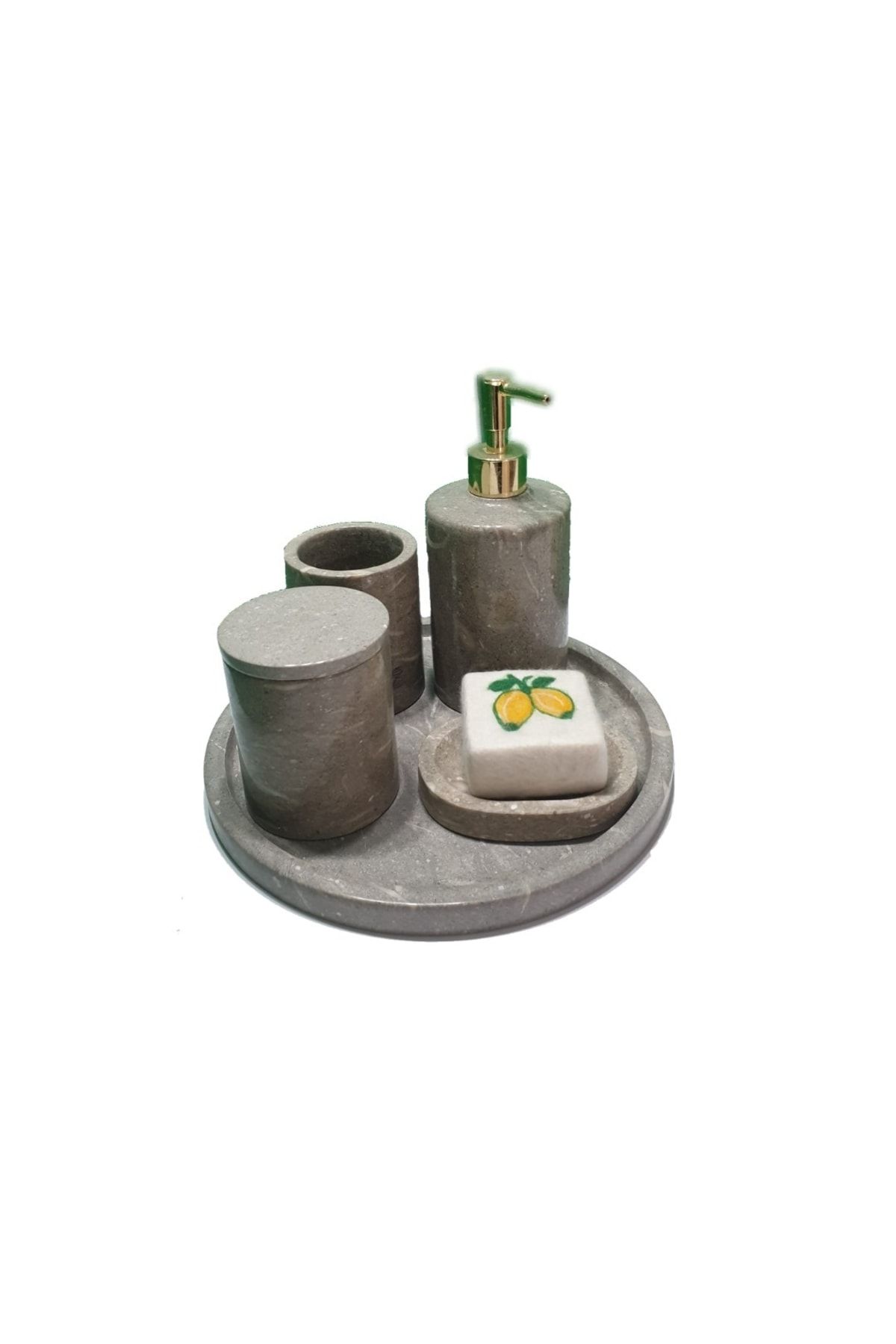 Concept Stone -doğal Yeşil Bej Mermer Banyo Seti | 5li | Bej Mermer Banyo Takımı | Zarafet | Gift |
