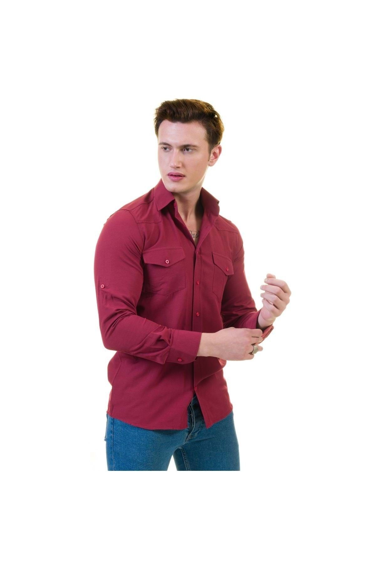 Exve Exclusive Vişne Çürüğü Özel Yıkamalı Cepli Western Gömlek