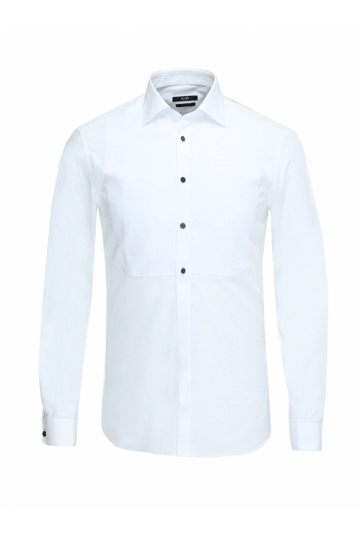 Kip Beyaz Düz Slim Fit Duble Manşet Klasik Yaka Smokin Gömlek