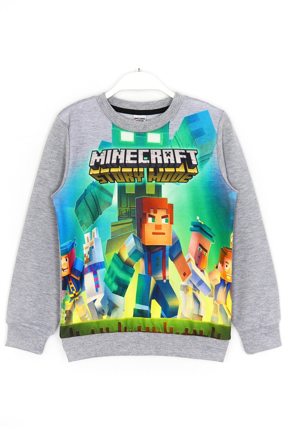 DobaKids Minecraft Story Mode 3d Dijital Baskılı Erkek Çocuk Sweatshirt Gri