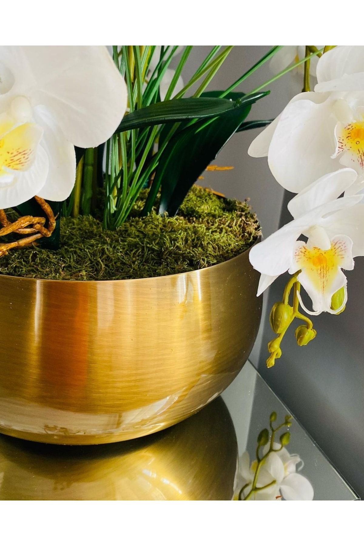Hazella Home Büyük Mat Gold Metal Orkide Saksısı Vazo