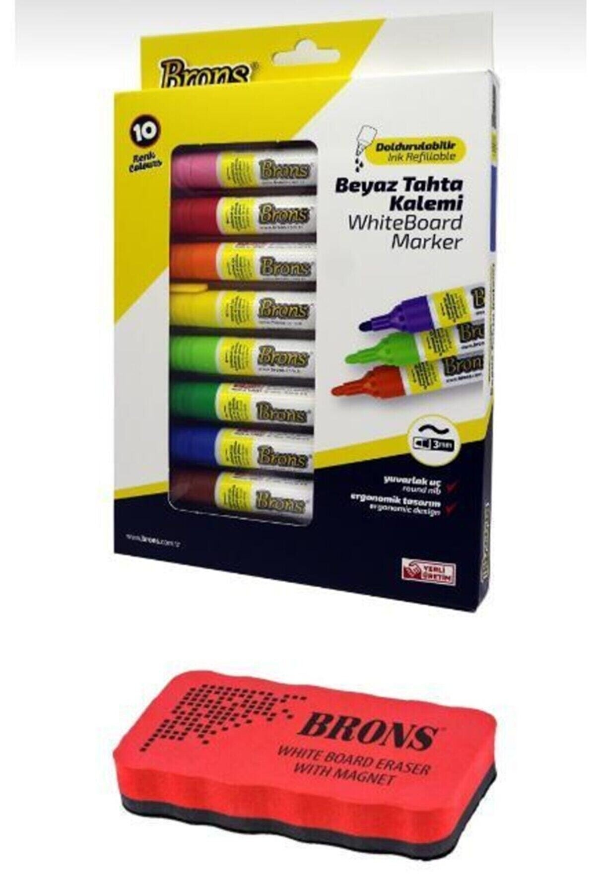 Brons Whiteboard Marker Doldurulabilir Beyaz Tahta Kalemi Seti 10 Renk