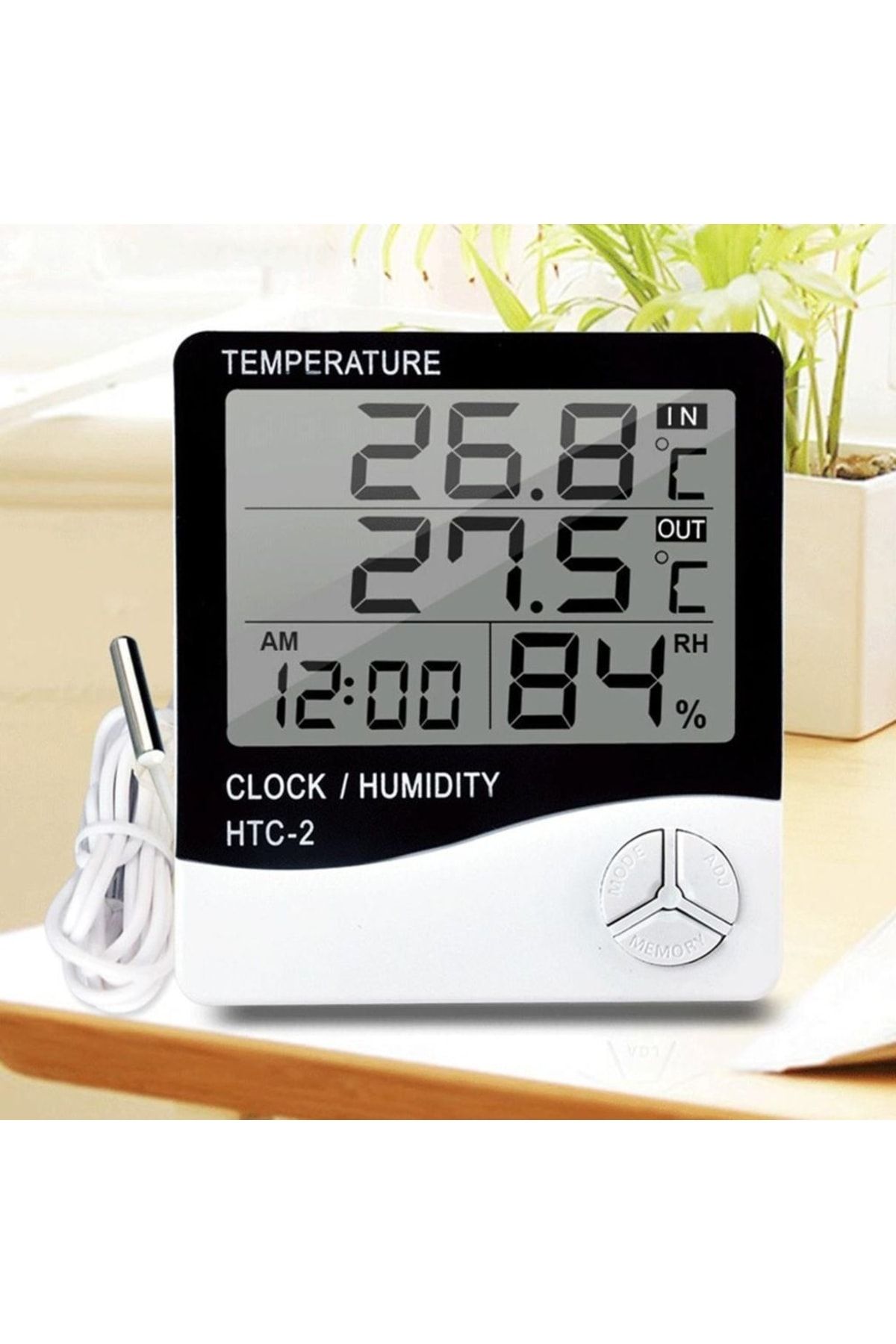 Genel Markalar Vzn Htc-2 Dijital Termometre Saat Nem Ve Sıcaklık Ölçer Iç Dış Mekan Ev