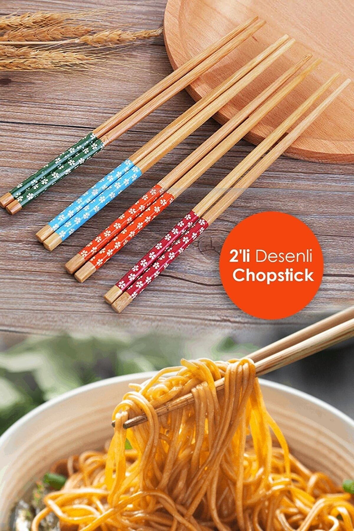 Ardinyo Pratik 2'li Desenli Kore Çin Bambu Chopsticks Yemek Çubuğu