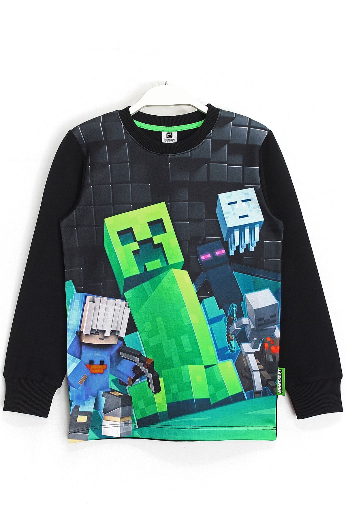 DobaKids Minecraft 3d Dijital Baskı Erkek Çocuk Basic Sweatshirt Siyah