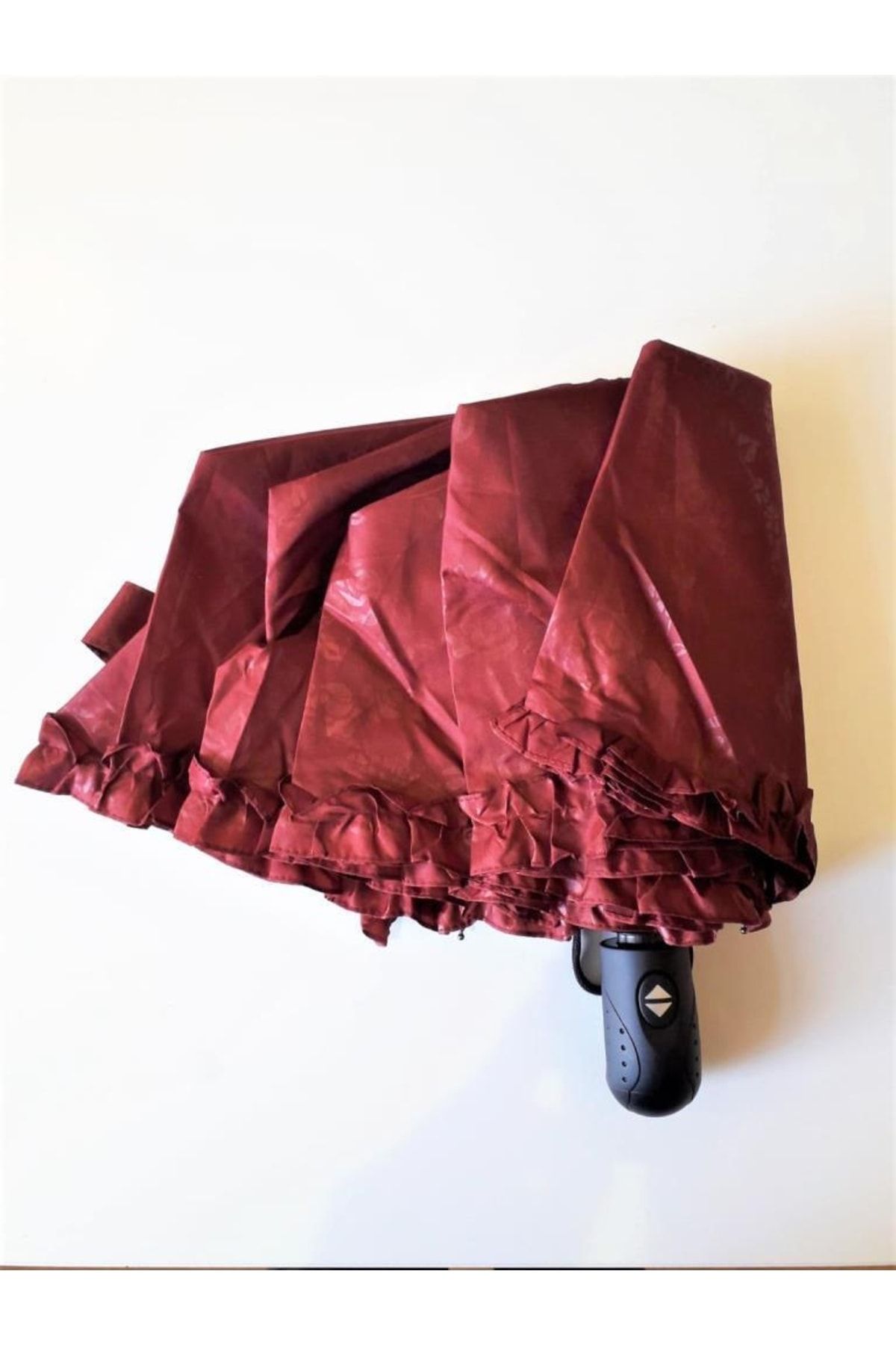 ELEVEN MARKETS Bordo Şemsiye Lüx Otomatik Fırfırlı Kadın Şemsiyesi Çanta Boy
