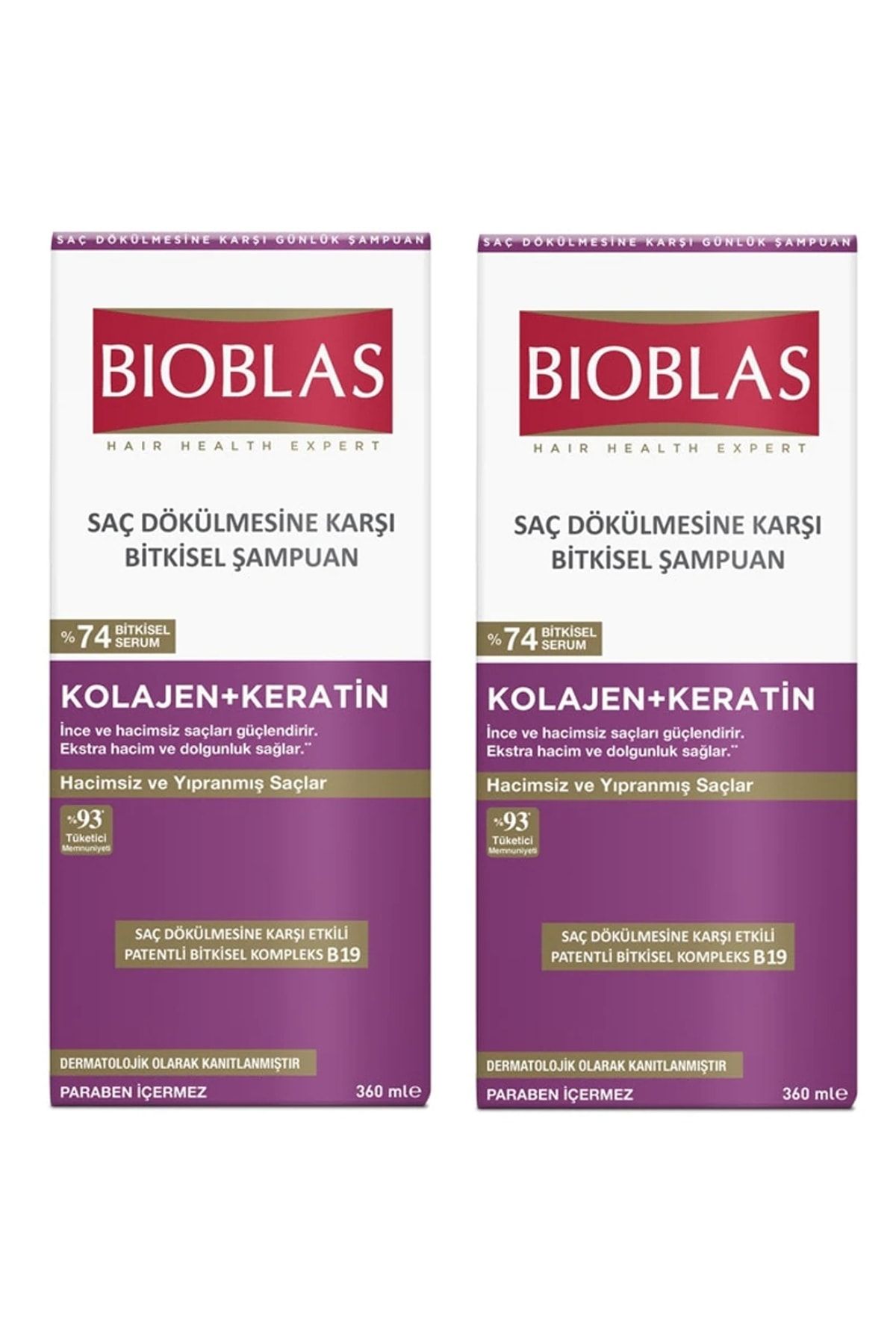 Bioblas Kolajen + Keratin Saç Dökülmesine Karşı Hacim Şampuanı 360 Ml 2 Adet