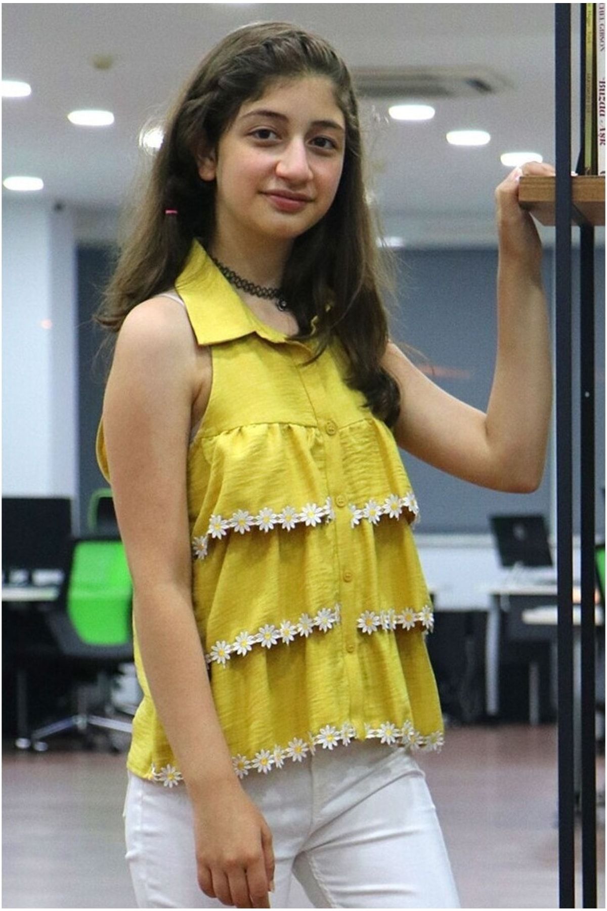 prima donna Genç Kız Çocuk Papatya Çiçekli Işlemeli Gömlek