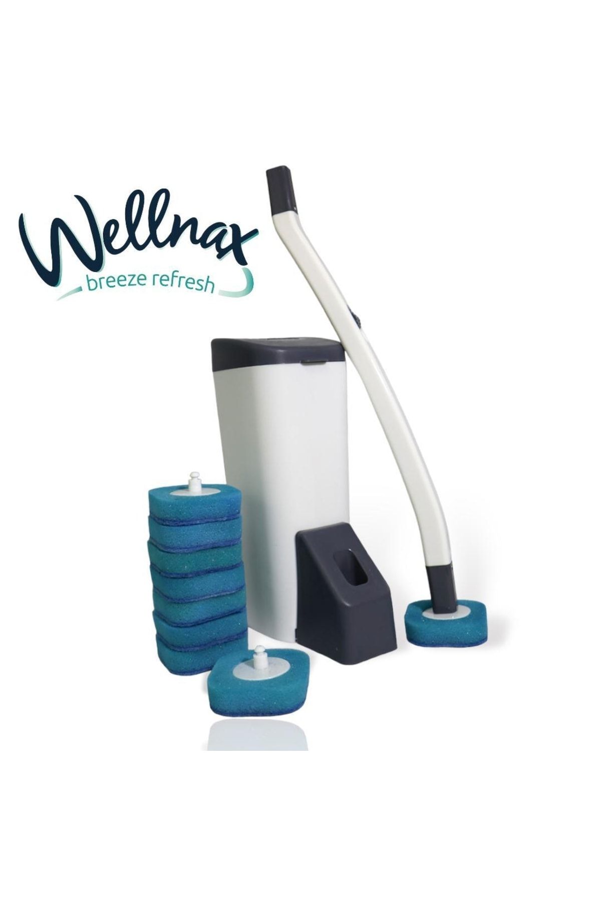 Wellnax breeze refresh Özel Tuvalet Temizlik Seti Ve Kullan At 10 Adet Deterjanlı Tuvalet Yedek Sünger X1