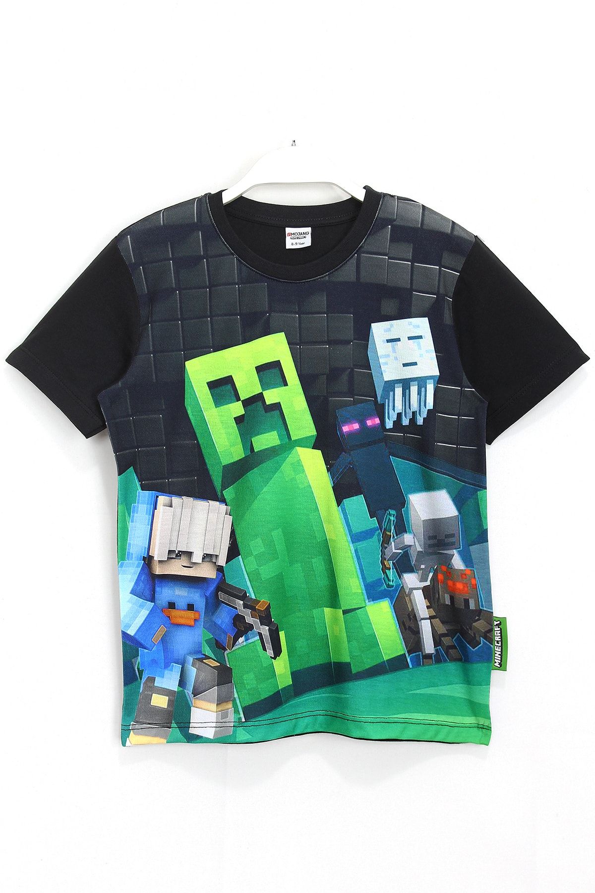 DobaKids Minecraft Creeper 3d Dijital Baskı Erkek Çocuk T-shirt Siyah