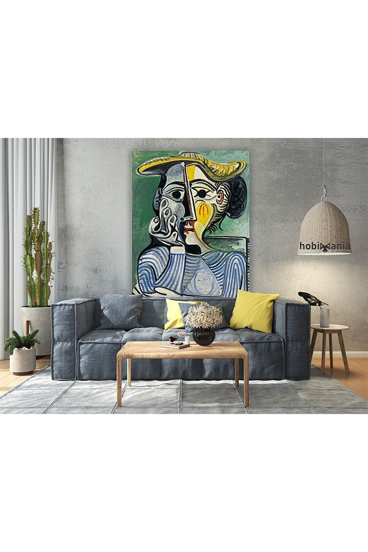 Hobimania Kanvas Tablo Pablo Picasso Woman With Yellow Hat 50x100 Cm Duvar Dekorasyon Tablo Moda