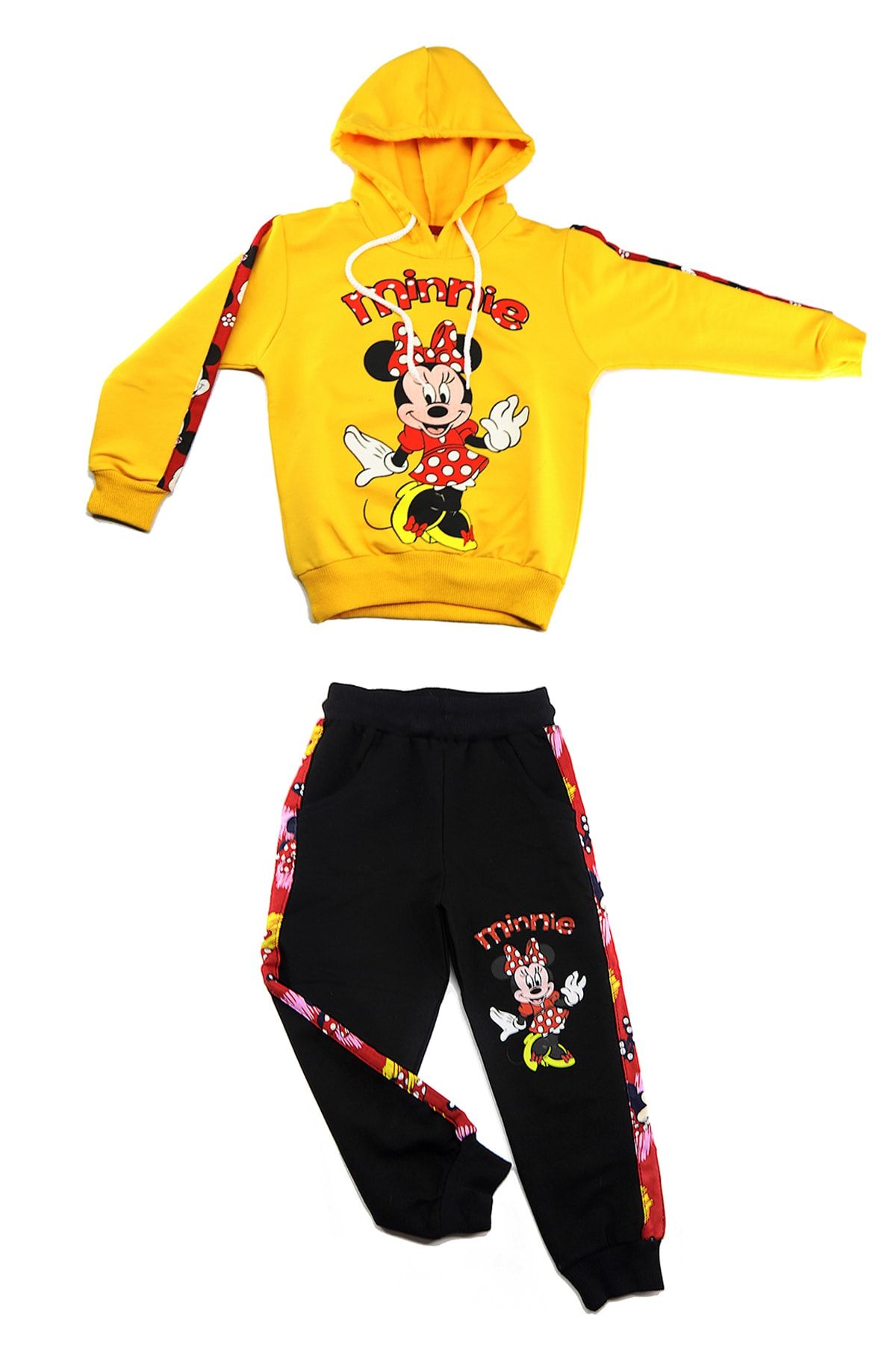 Lolugo Kız Çoçuk Kapşonlu Minnie Mause Sarı Eşofman Pijama Takımı