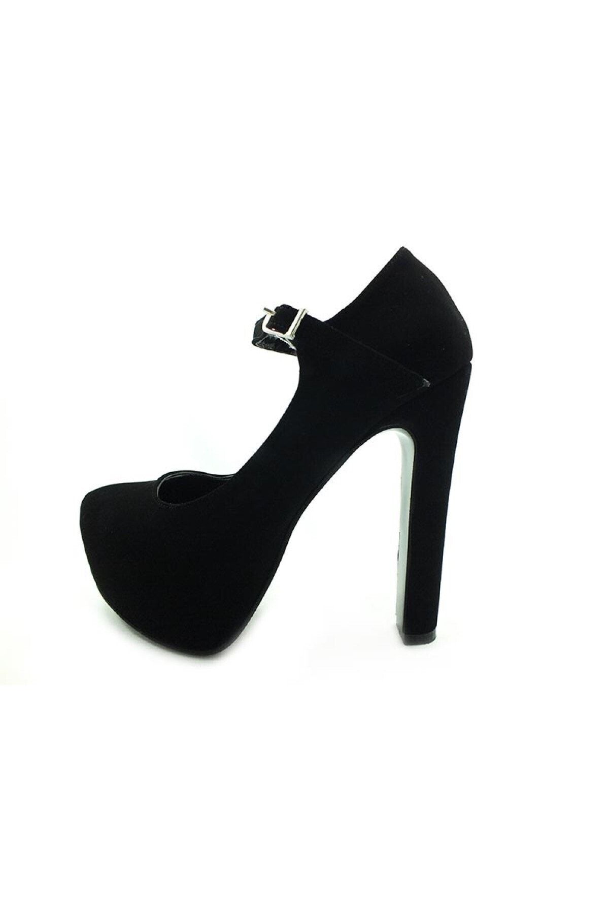 Çarıkçım Topuklu Platform  Kadın  Ayakkabı - Siyah-süet - 2138
