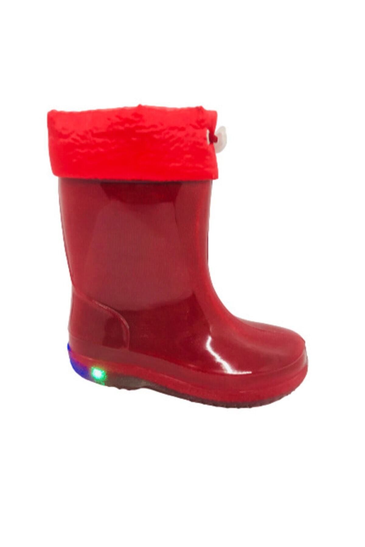 Akınal Bella Unisex Çocuk Kırmızı İçi Polar Astarlı Işıklı Yağmur Çizmesi