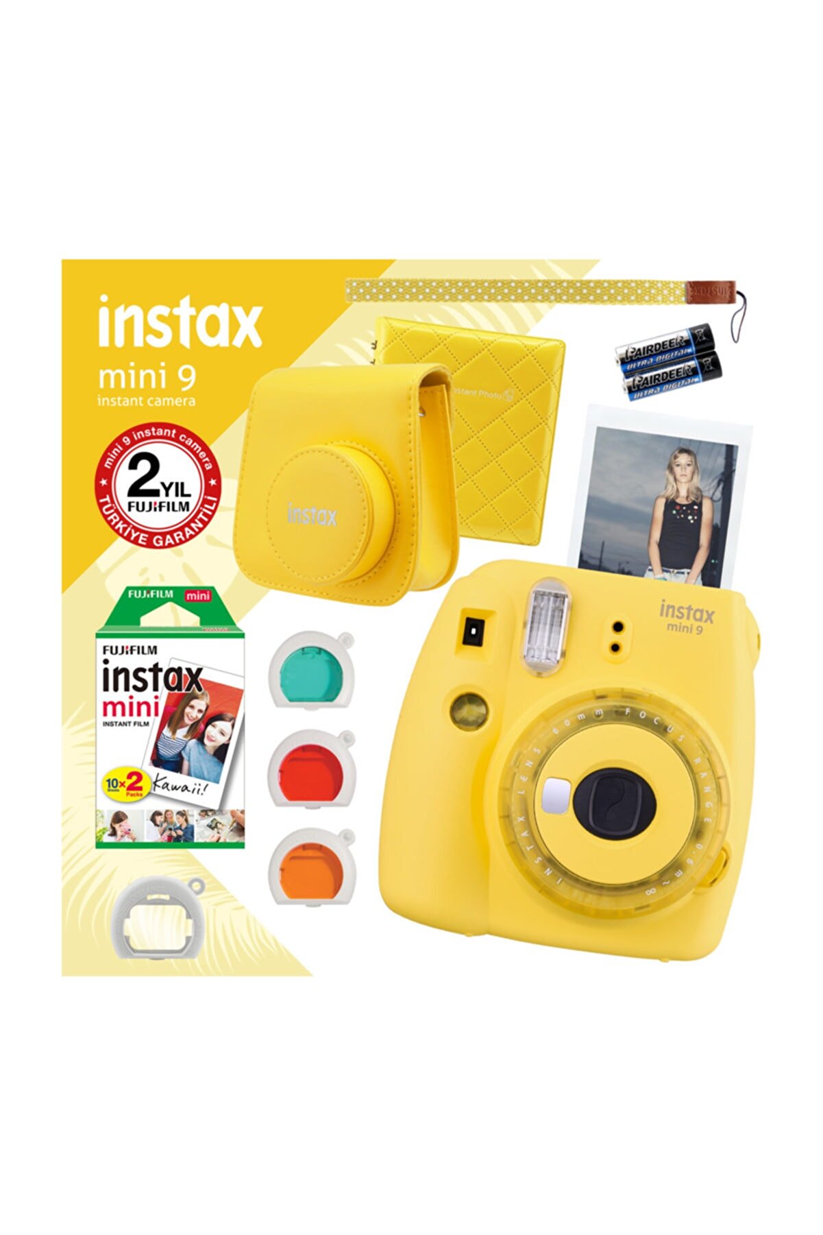 Fujifilm Instax mini 9 Sarı Fotoğraf Makinesi ve Hediye Seti 1