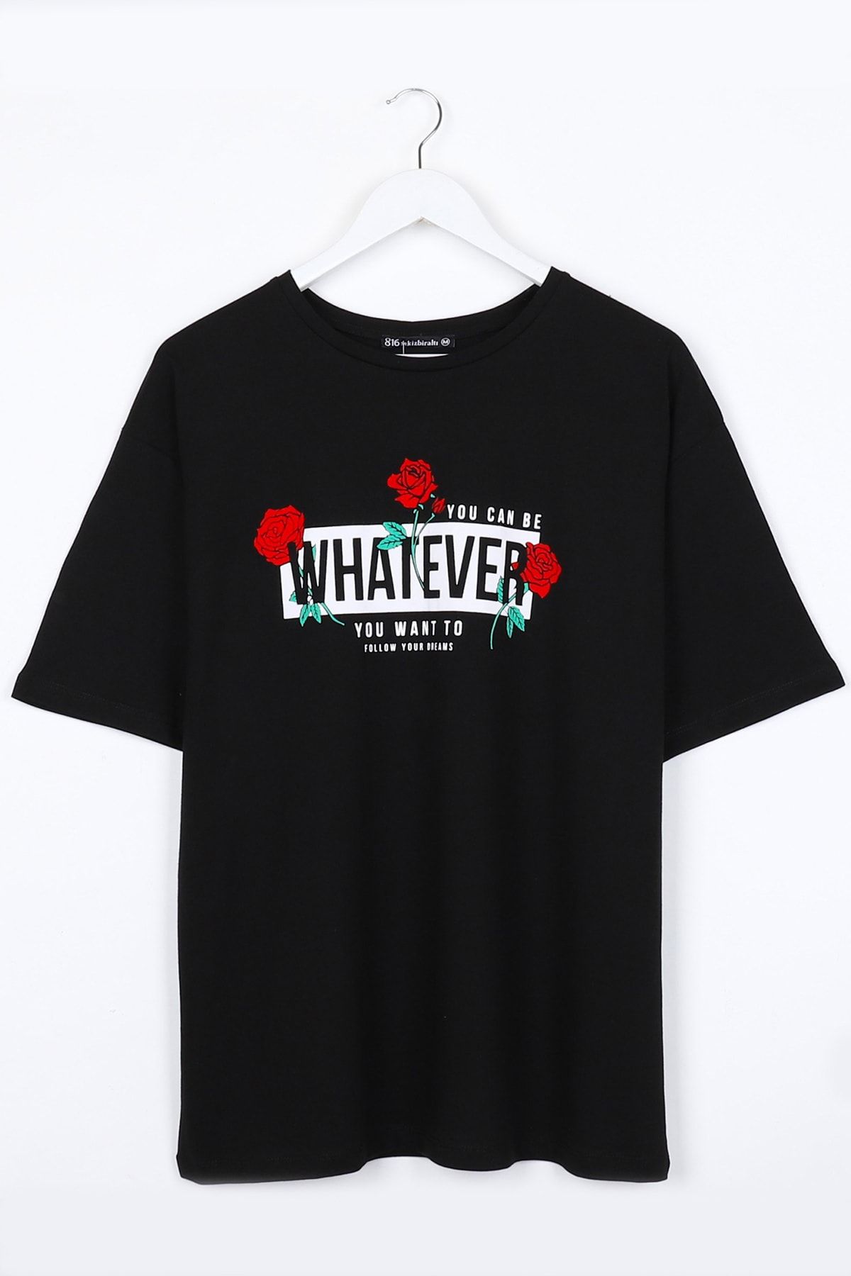 Sekizbiraltı Whatever Oversize Sırt Baskılı Siyah Unisex Tshirt