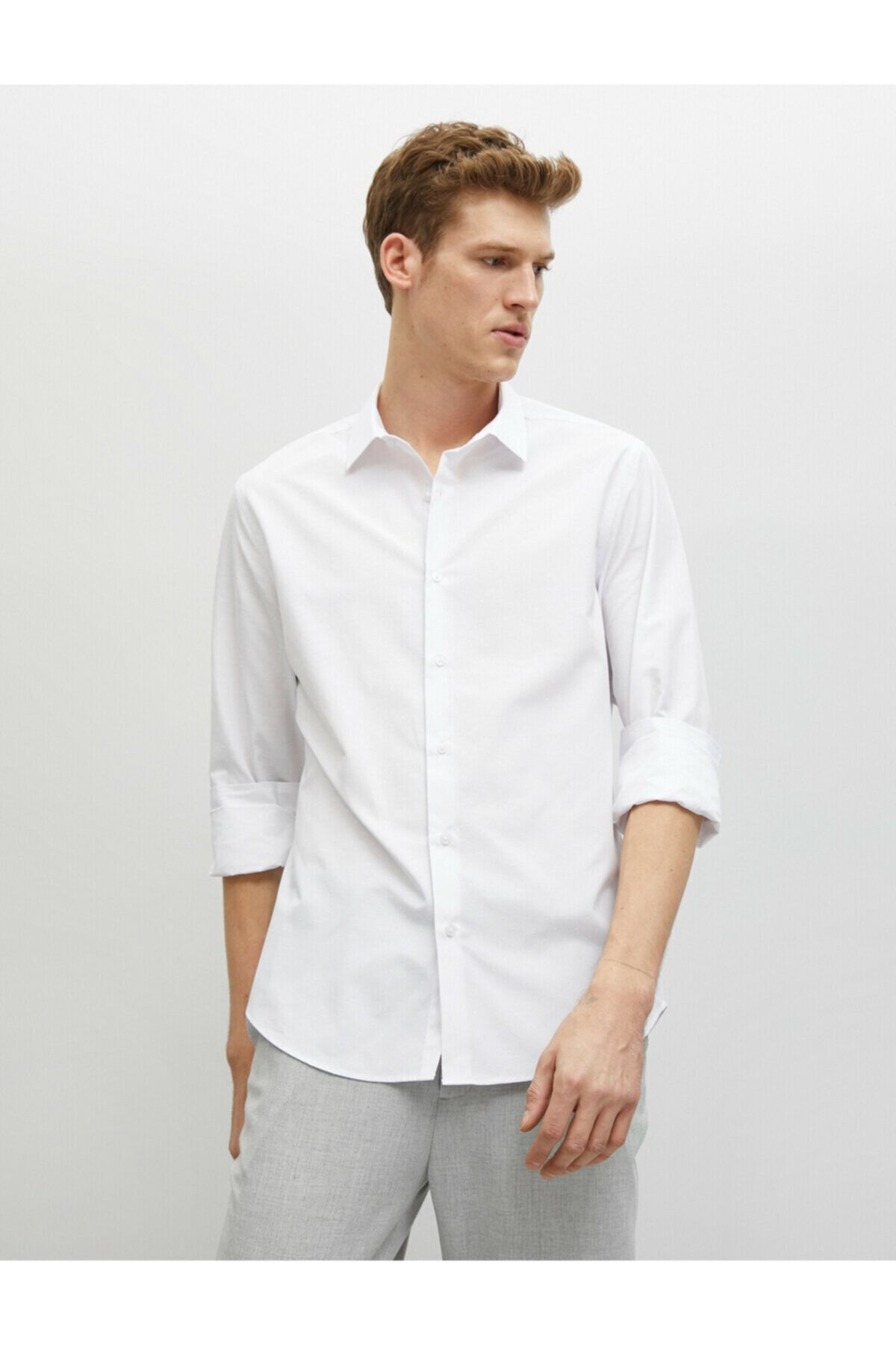 Koton Erkek Beyaz Pamuklu Klasik Yaka Uzun Kollu Gömlek