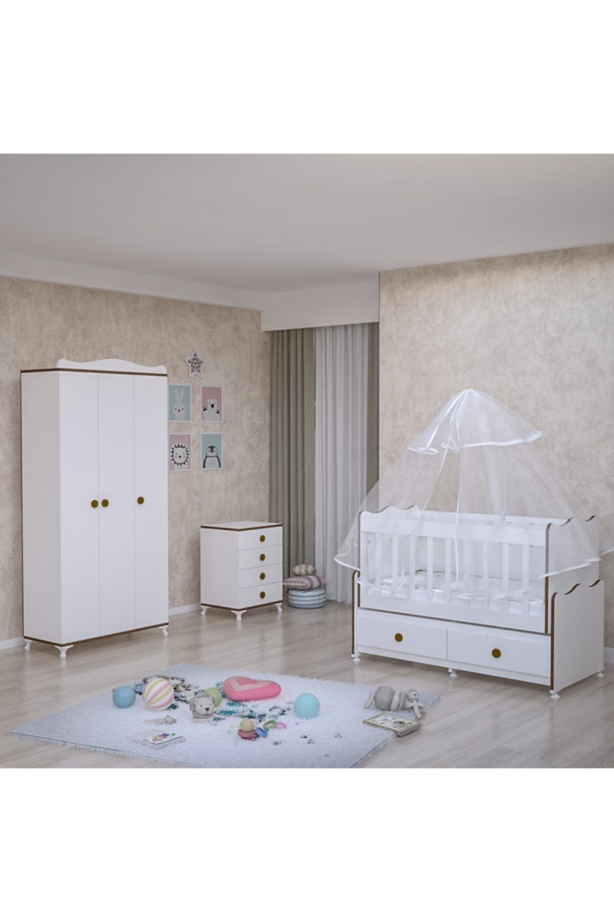 Garaj Home Elegant Yıldız 3 Kapaklı Bebek Odası Takımı - Yatak Ve Uyku Seti Kombinli-sümela- Uykuseti Beyaz