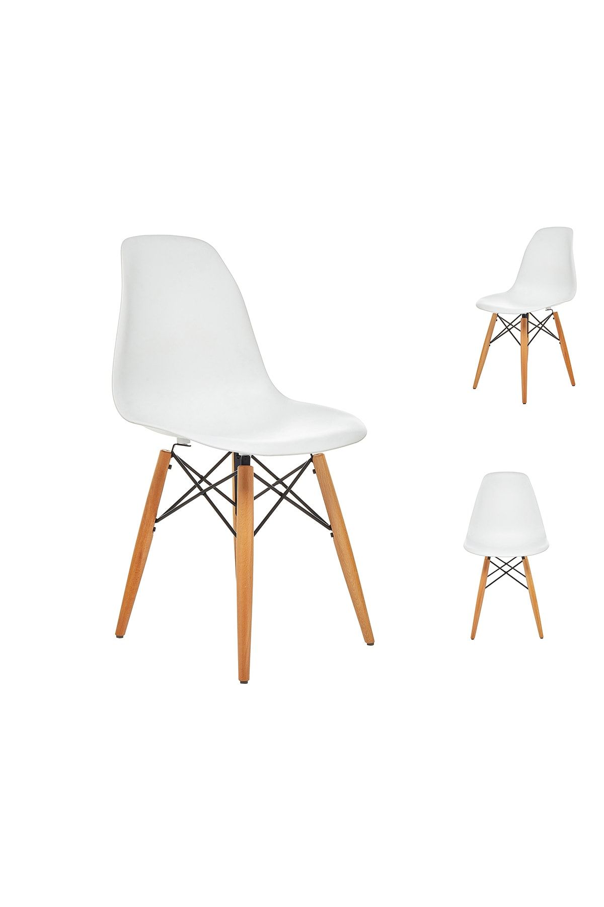 Seduna Beyaz Eames Sandalye Natural Ahşap Ayaklı | 2 Adet