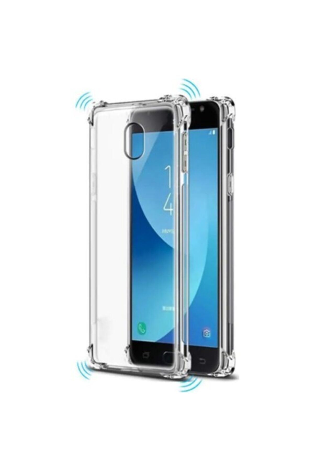 Fibaks Samsung Galaxy J7 Pro J730 Kılıf Crystal Sert Pc Antishock Darbe Emici Kenar Şeffaf Silikon Kapak